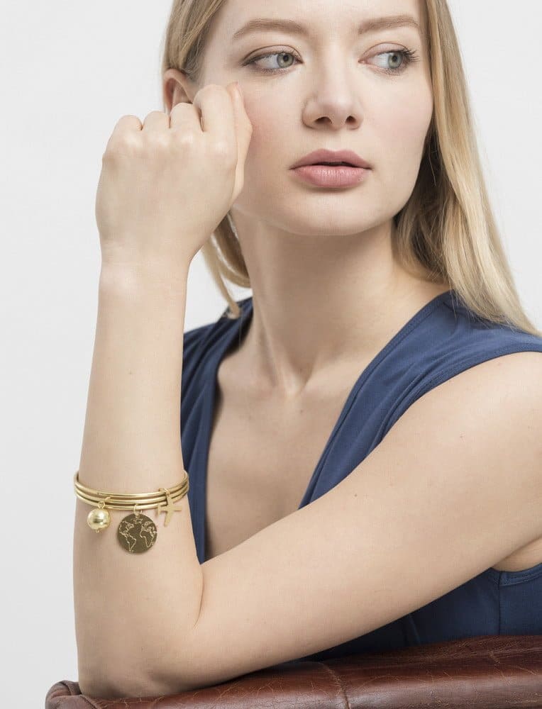 Set 3 bratari Bracciale Bangles 3 pz Aereo Sfera Mappa,cu sfera, avion si glob pamantesc, aurii, nichel testat