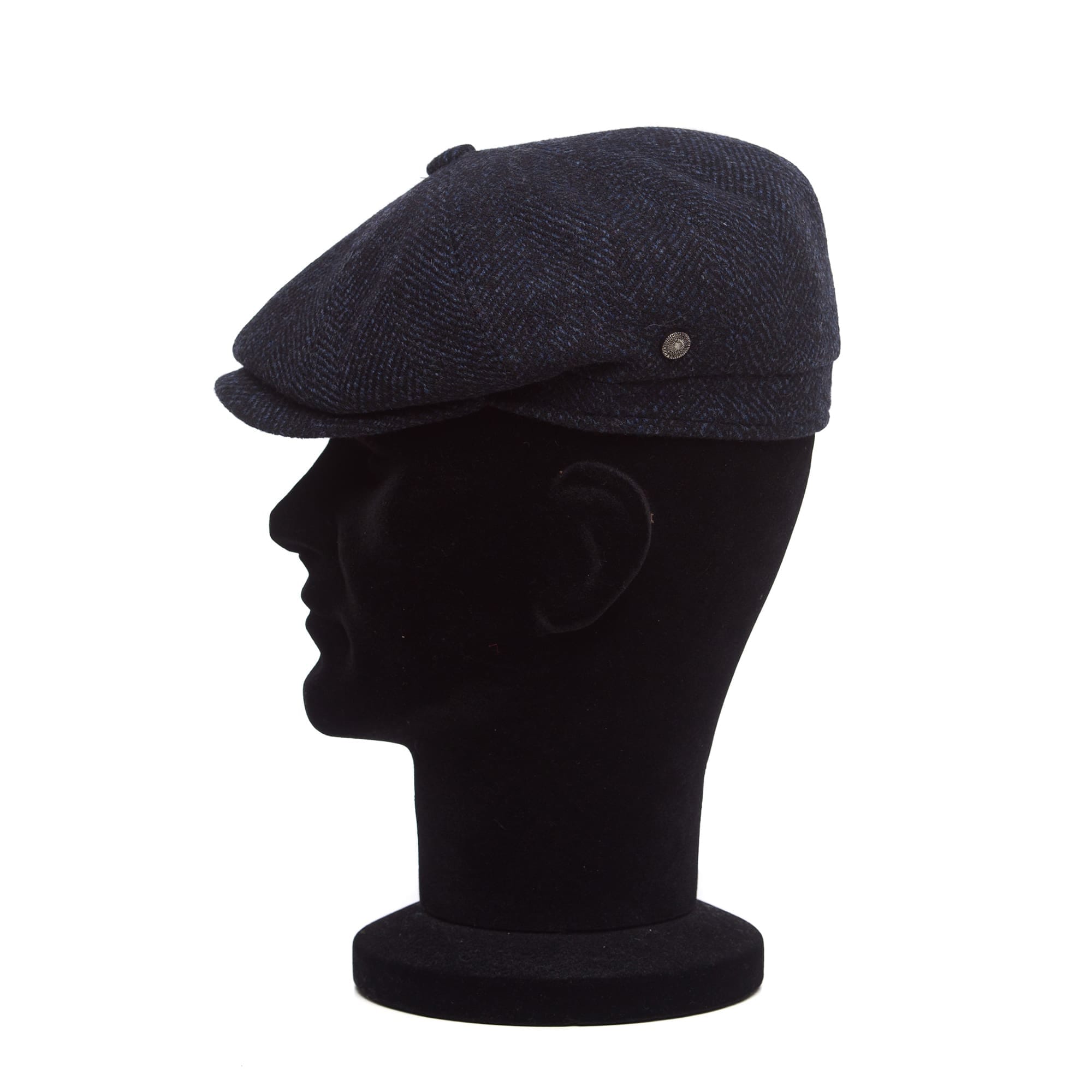Sapca barbati, Peaky blu spigatto, albastru/negru, textura fina, lana cu casmir