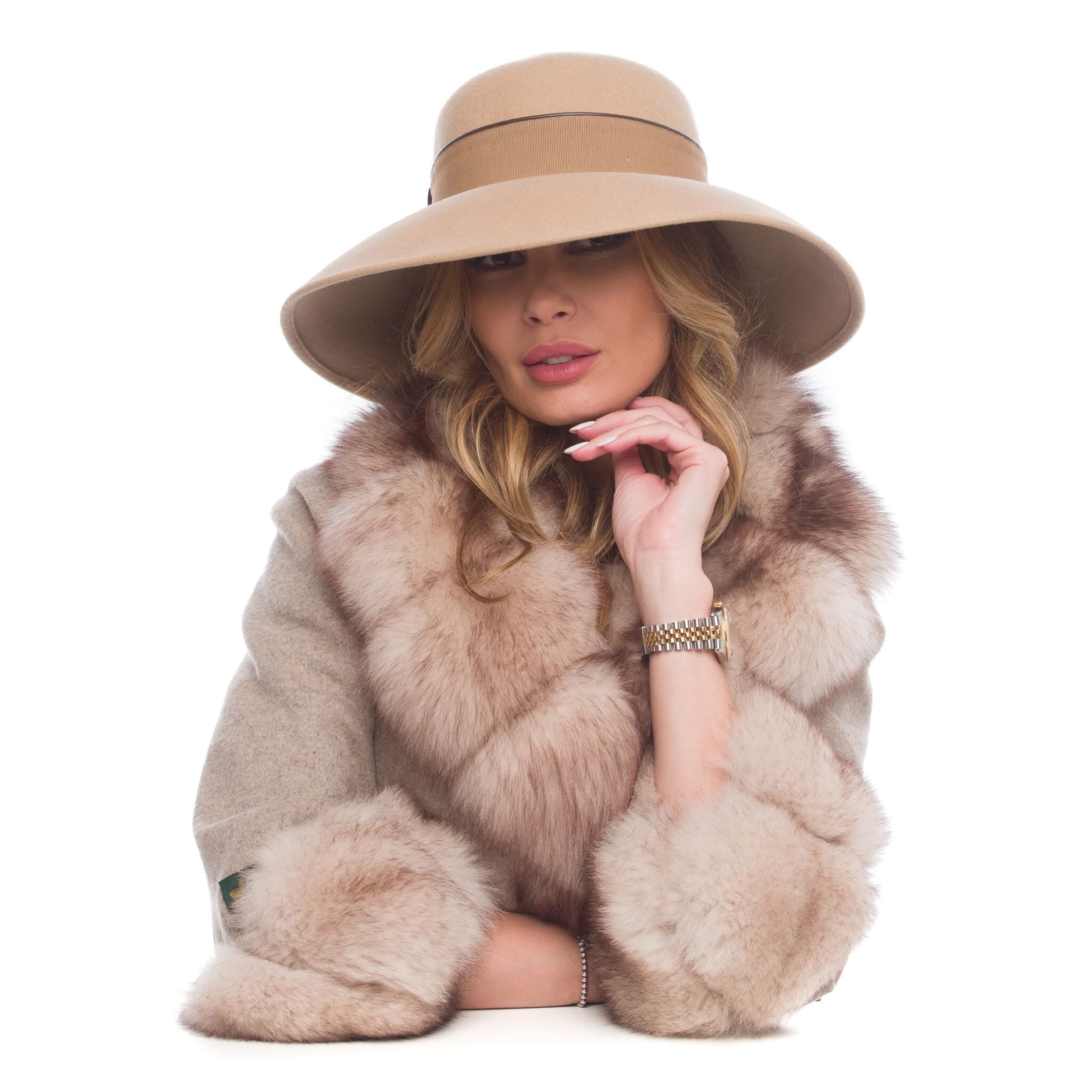Palarie dama Gloria beige fest, crem, fetru de lana