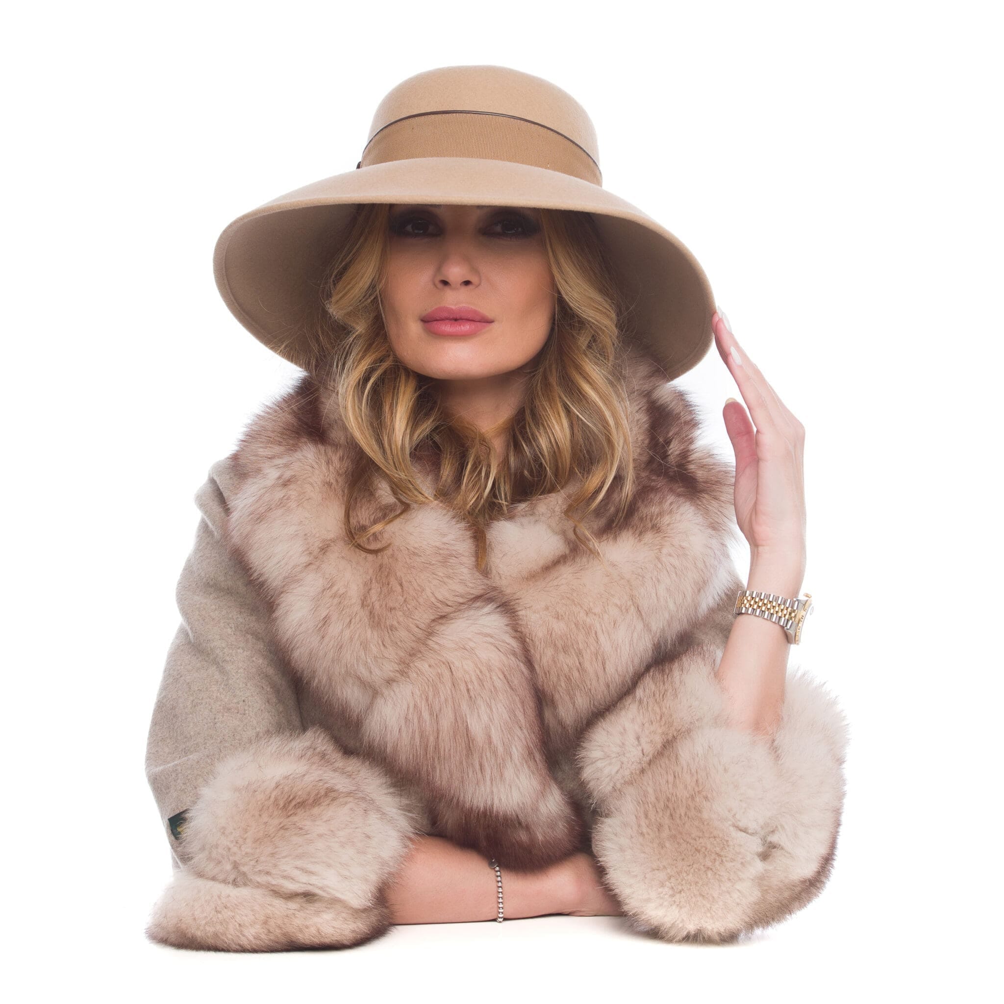 Palarie dama Gloria beige fest, crem, fetru de lana