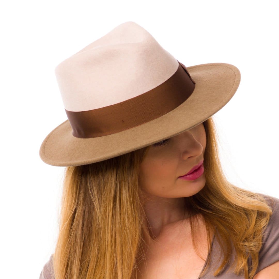 Palarie dama Adami beige-tortora, maro/nude, bor mediu, fetru de lana