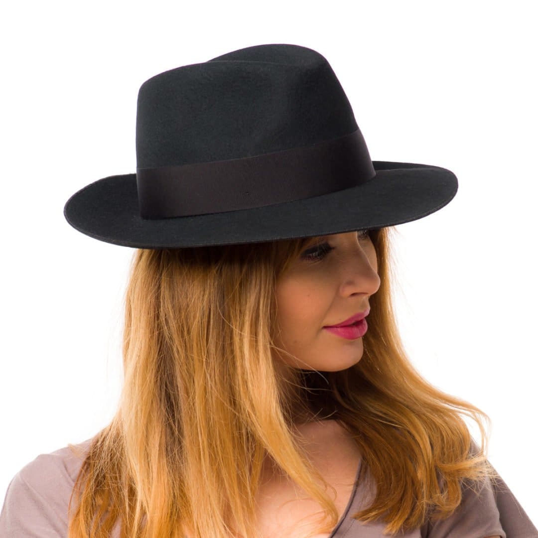Palarie dama King nero, neagra, bor mediu, fetru de lana