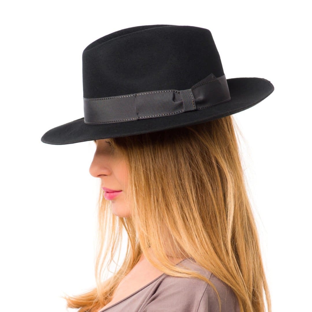 Palarie dama King nero/g, neagra/gri, bor mediu si modelabil, fetru de lana