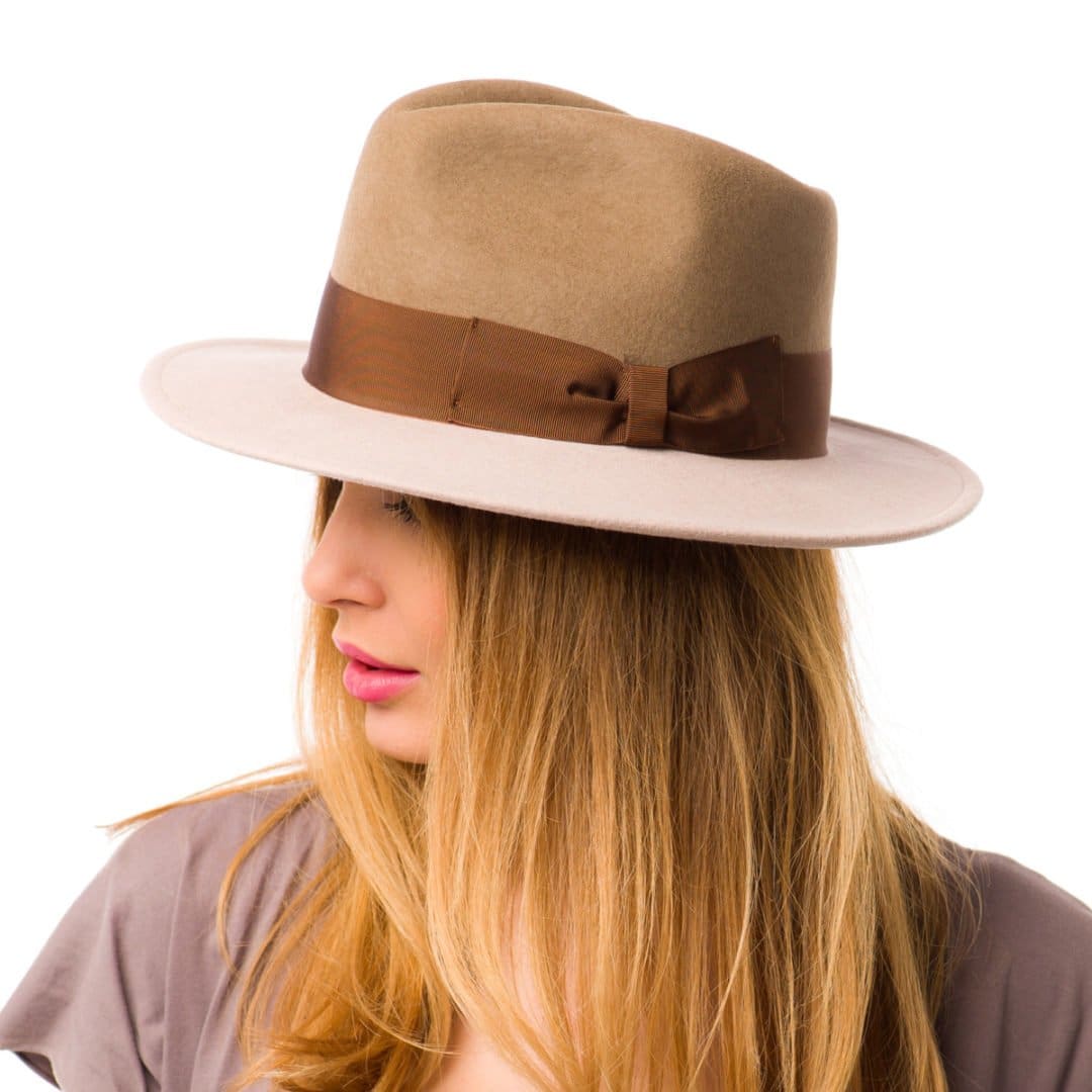 Palarie dama Adami tortora-beige, nude/maro, bor mediu, fetru de lana