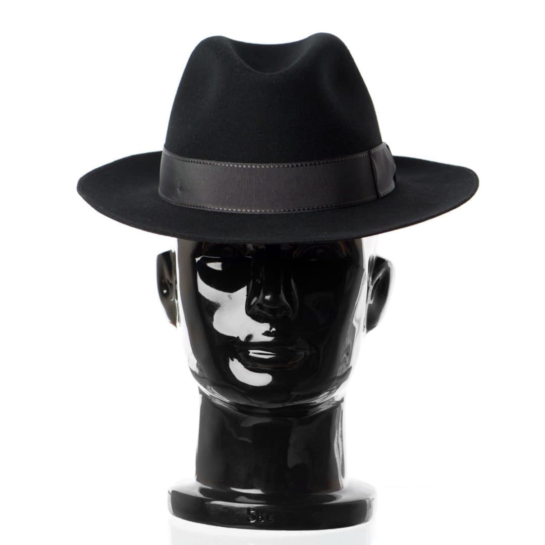 Palarie barbati King nero/g, neagra/gri, bor mediu si modelabil, fetru de lana