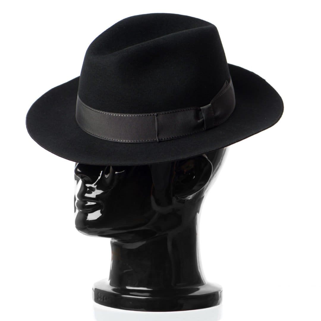 Palarie barbati King nero/g, neagra/gri, bor mediu si modelabil, fetru de lana