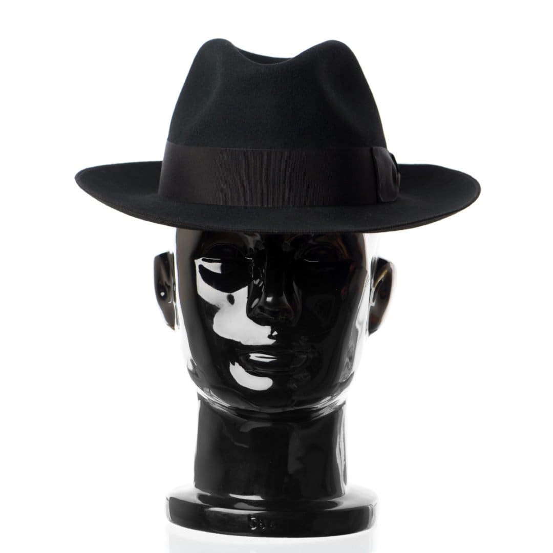 Palarie barbati King nero, neagra, bor mediu, fetru de lana