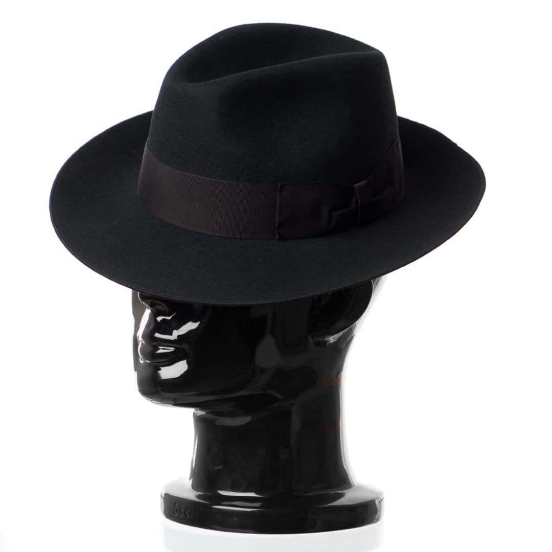 Palarie barbati King nero, neagra, bor mediu, fetru de lana