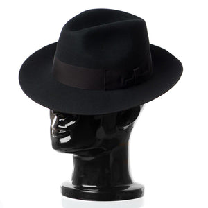 Palarie barbati King nero, neagra, bor mediu, fetru de lana