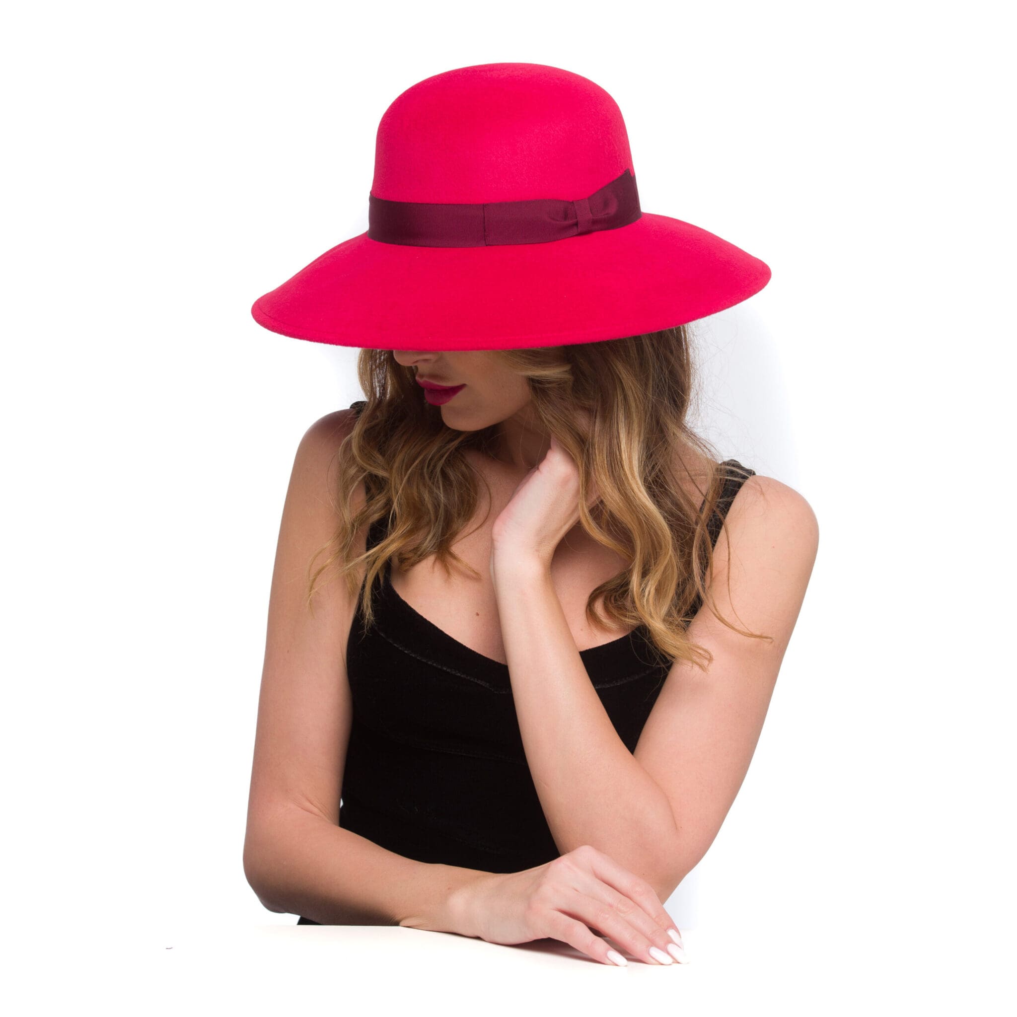 Palarie dama Audrey velour rosso, rosu, velur de iepure