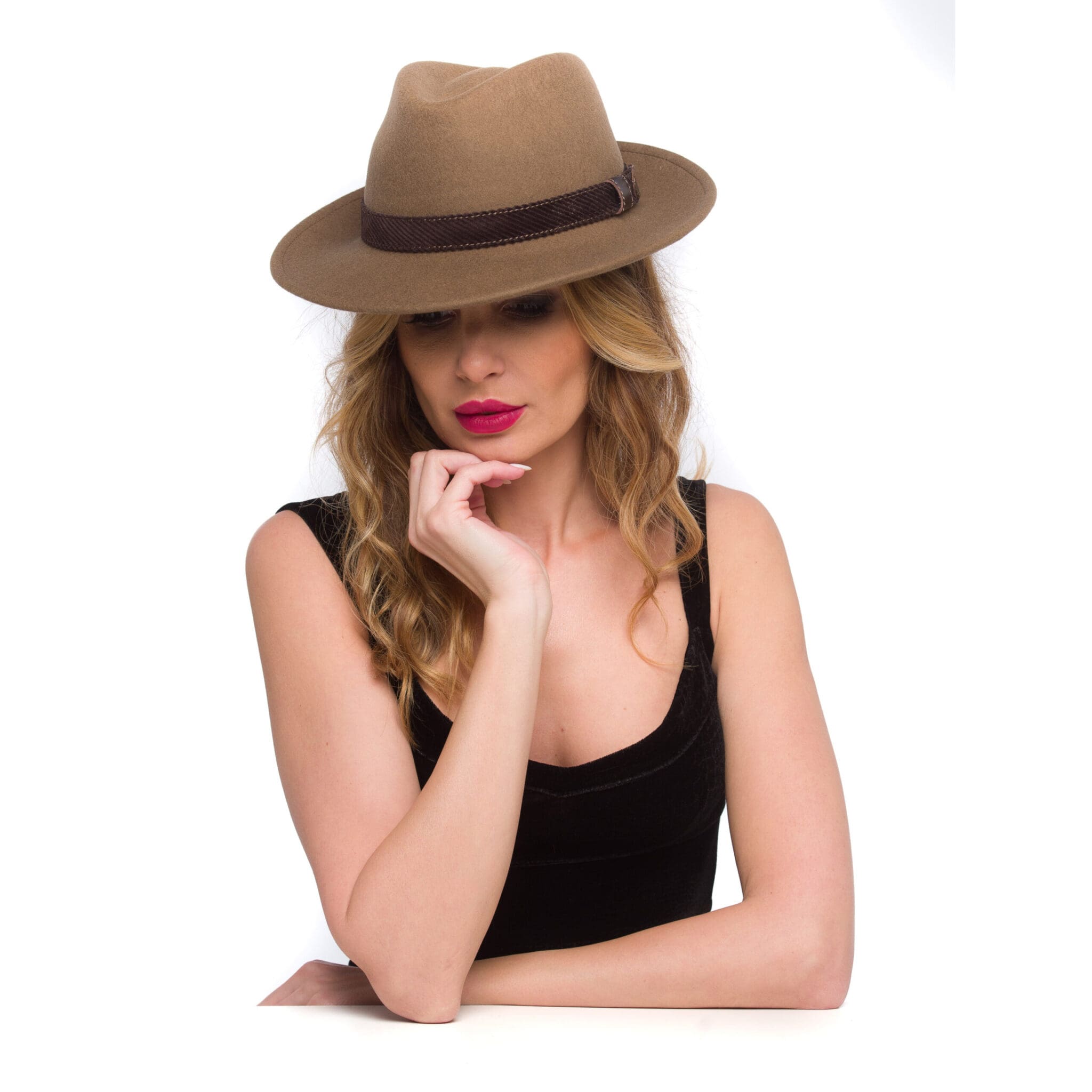 Palarie dama New York fetru beige, maro-crem, fetru de lana