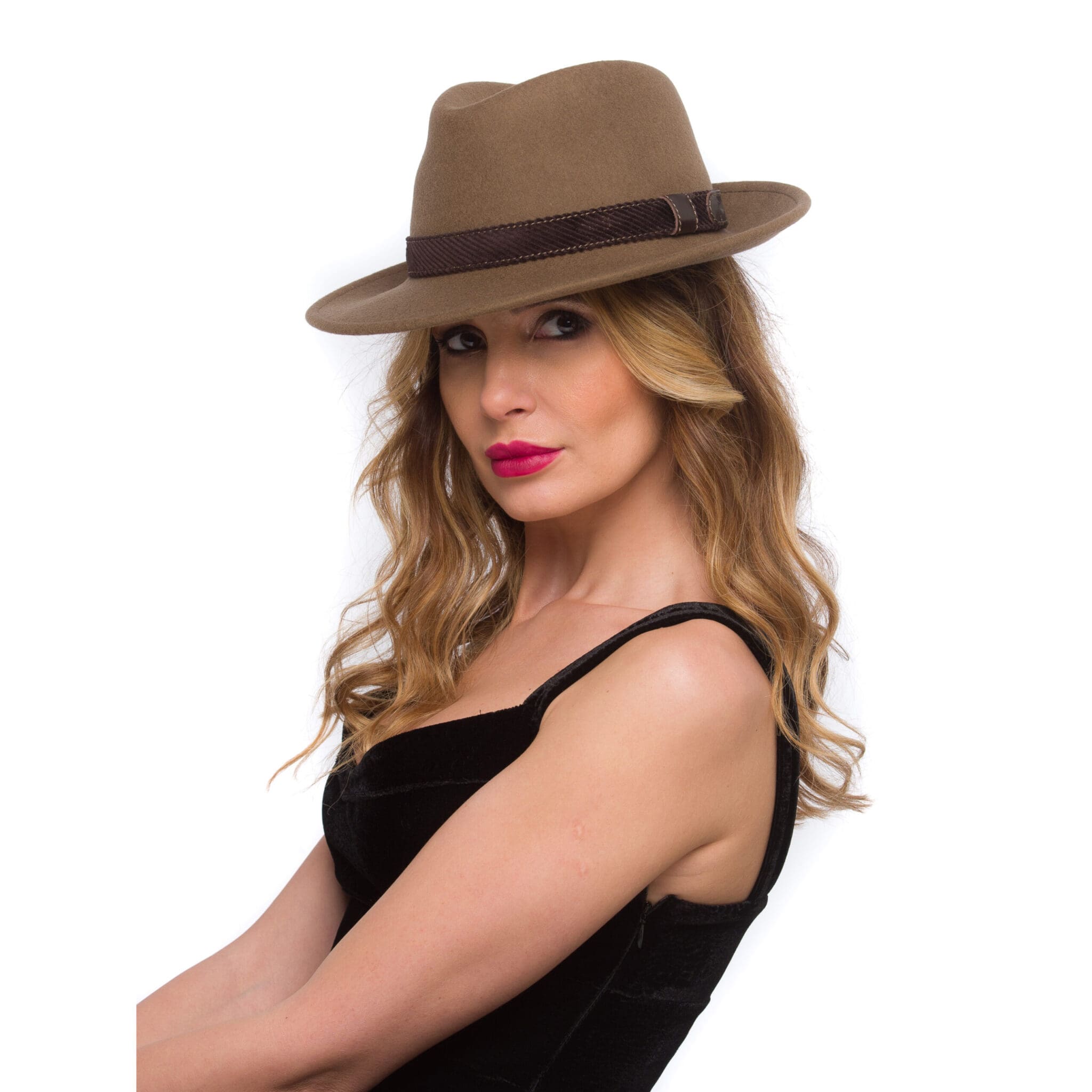 Palarie dama New York fetru beige, maro-crem, fetru de lana