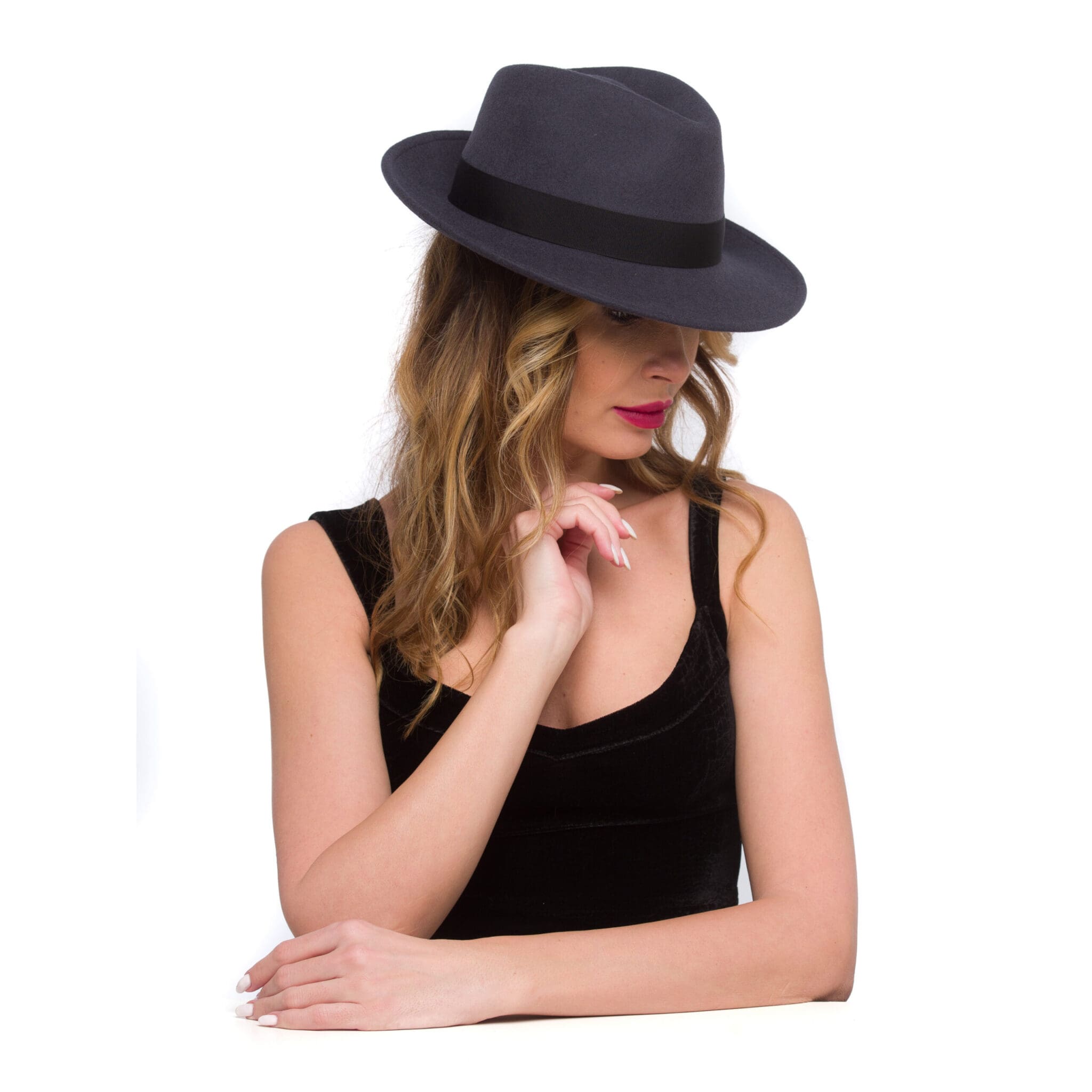 Palarie dama New York fetru grigio, gri, fetru de lana
