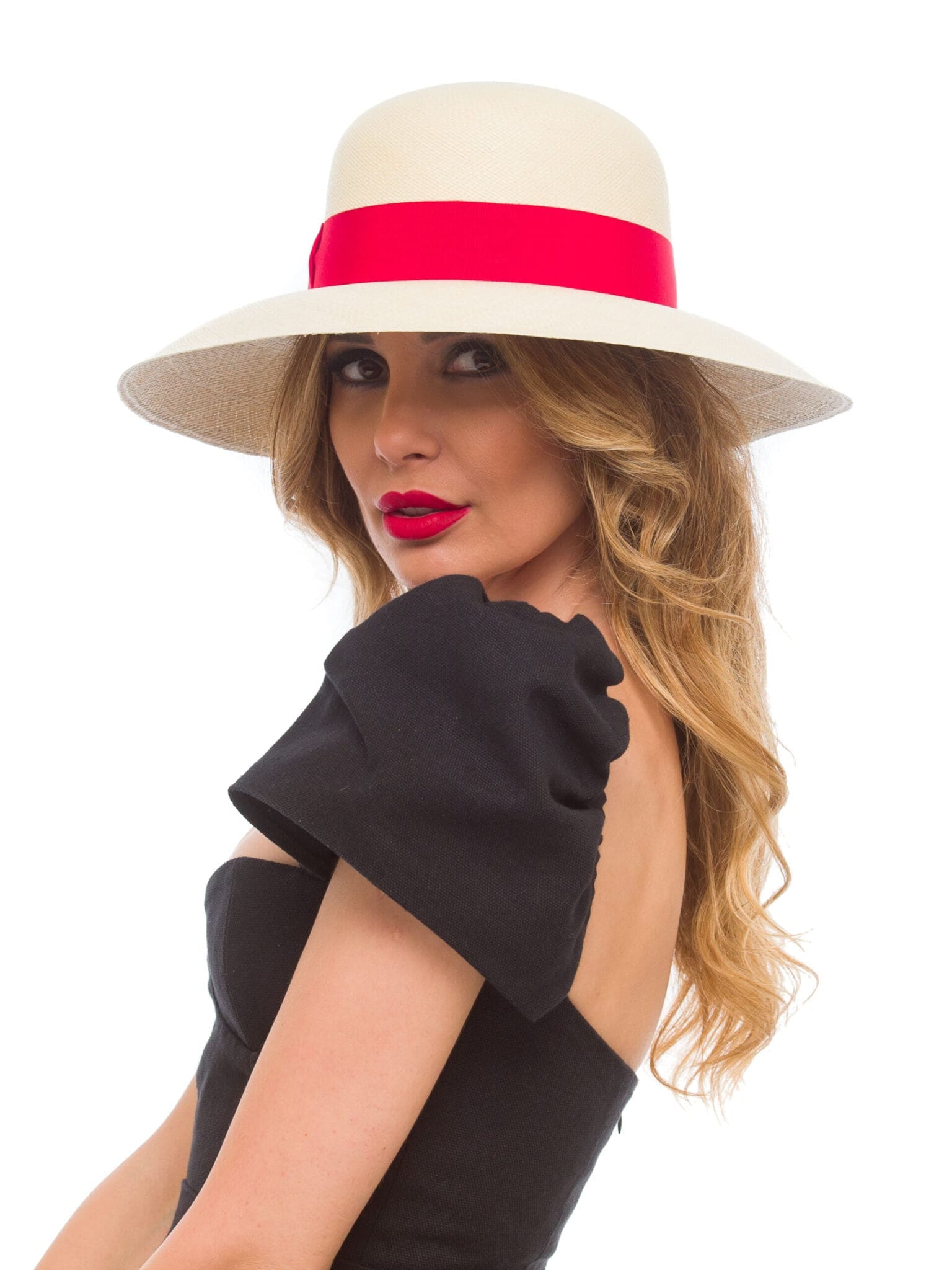 Palarie Panama Audrey nat/rosso, paie toquilla