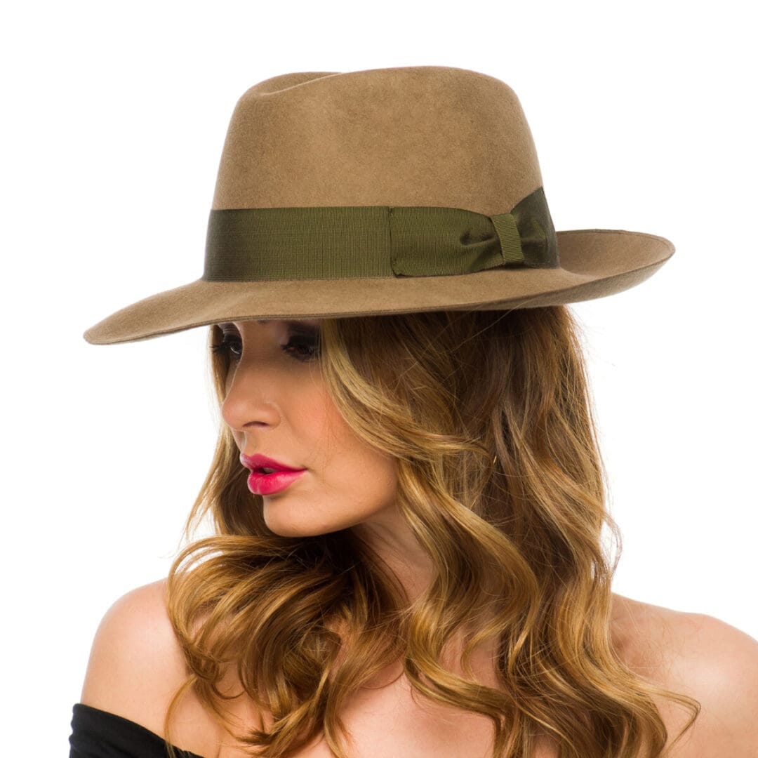 Palarie dama King beige/v, maro/verde, bor mediu, fetru de lana