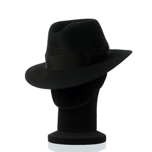 Palarie barbati Merlin nero, neagra, bor mediu, fetru de lana