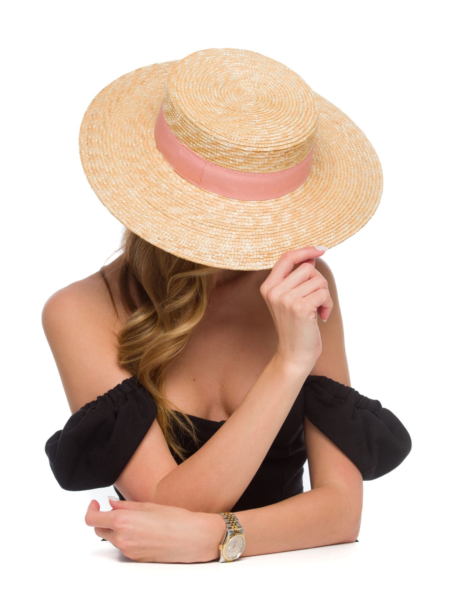 Canotiera dama Fly medium T roz, natural/roz, bor drept, paie naturale