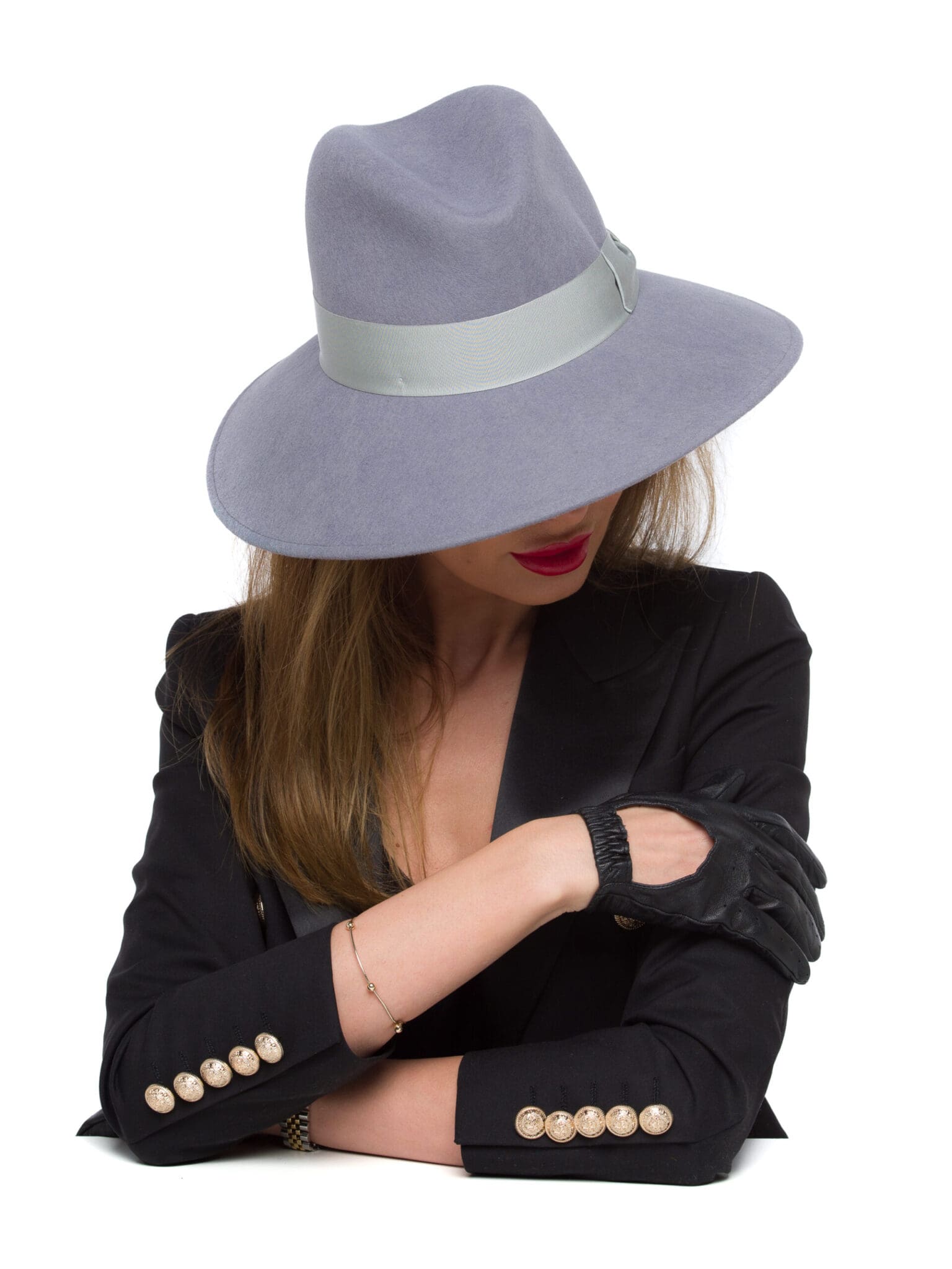 Palarie dama Jade fetru perla, gri perlat, bor mediu, fetru de lana