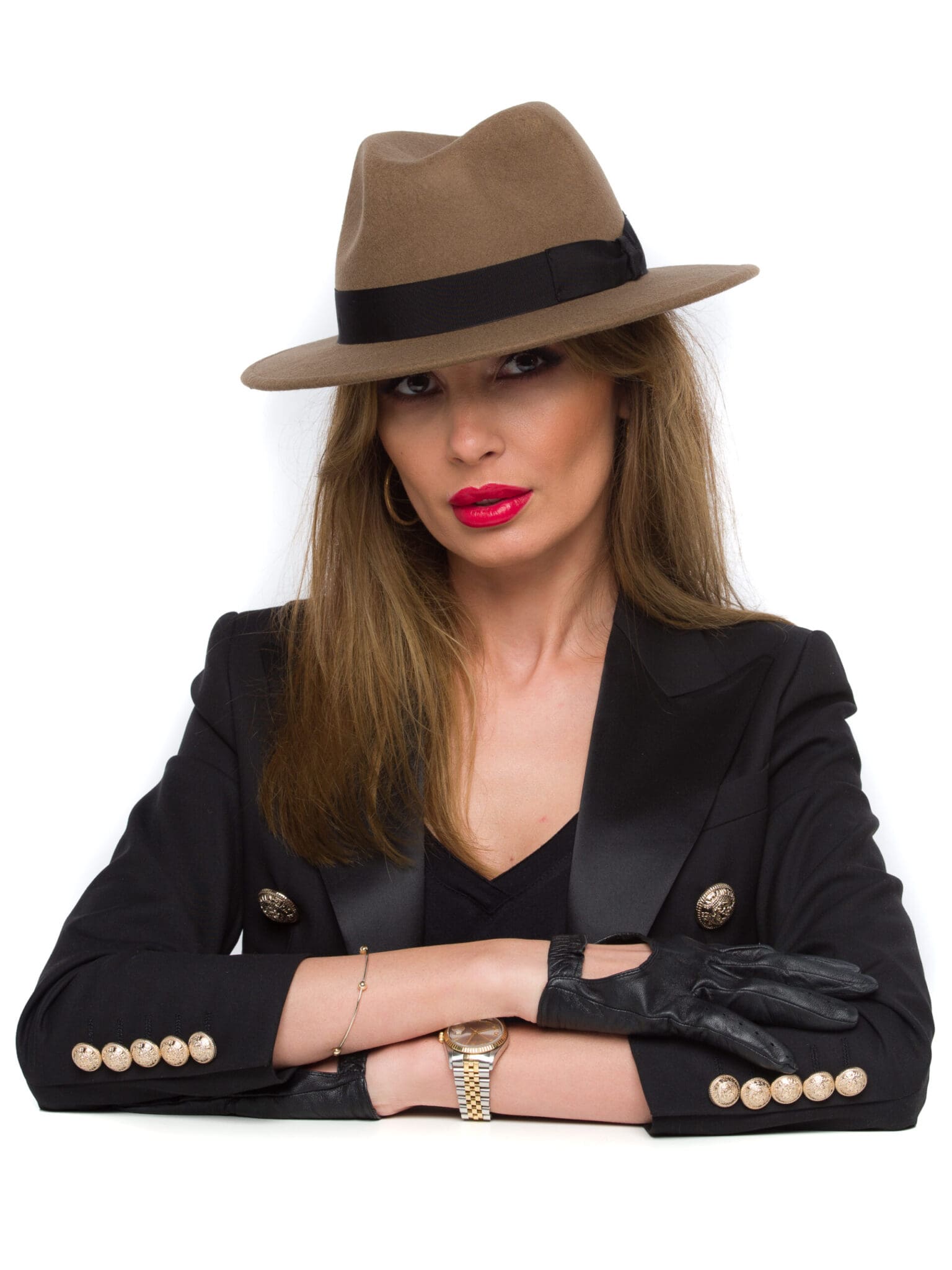 Palarie dama Napoli fetru beige, maro, fetru de lana