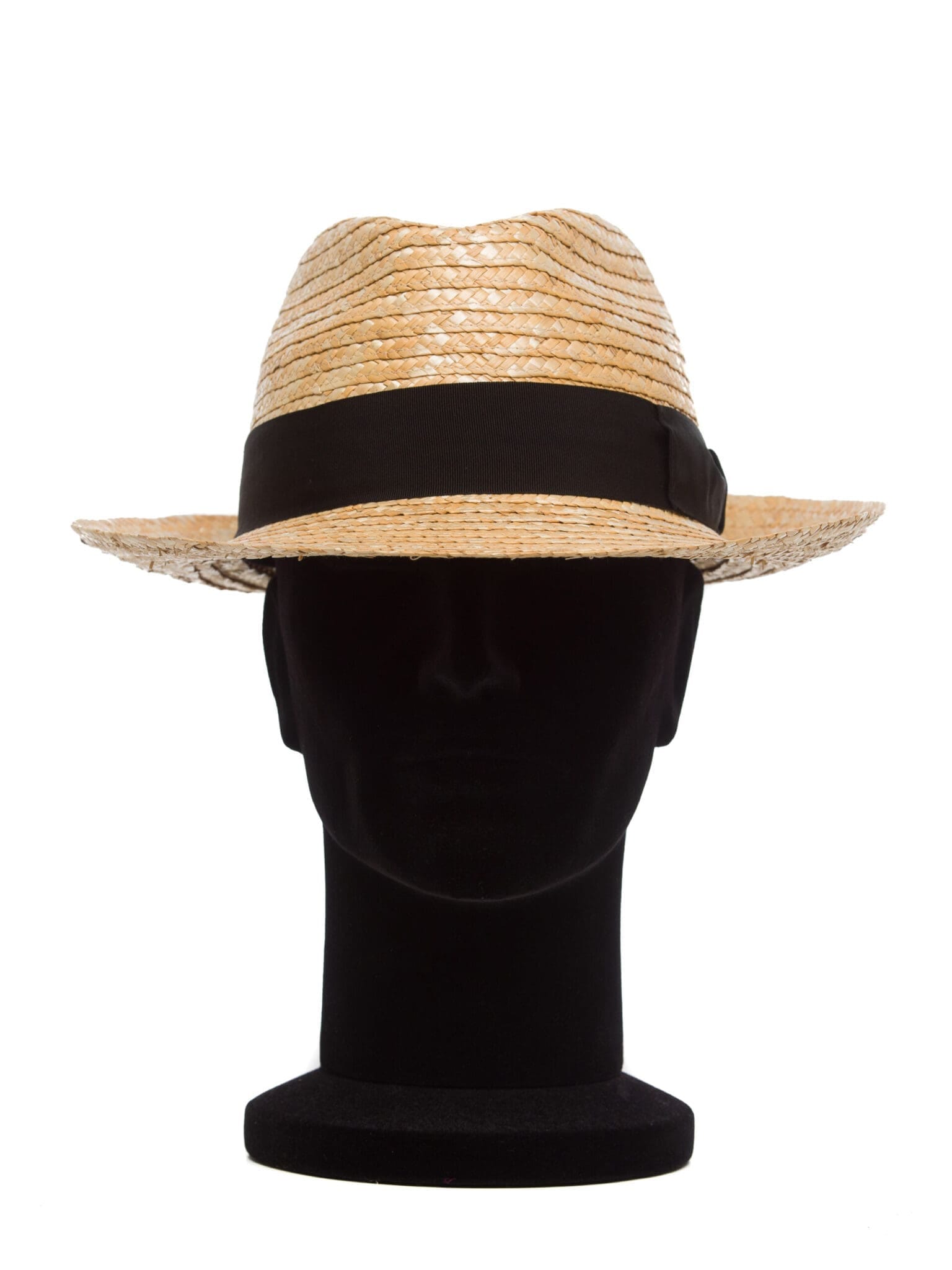 Palarie New York paie nat/nero, bor mediu, coroana fedora, din paie naturale