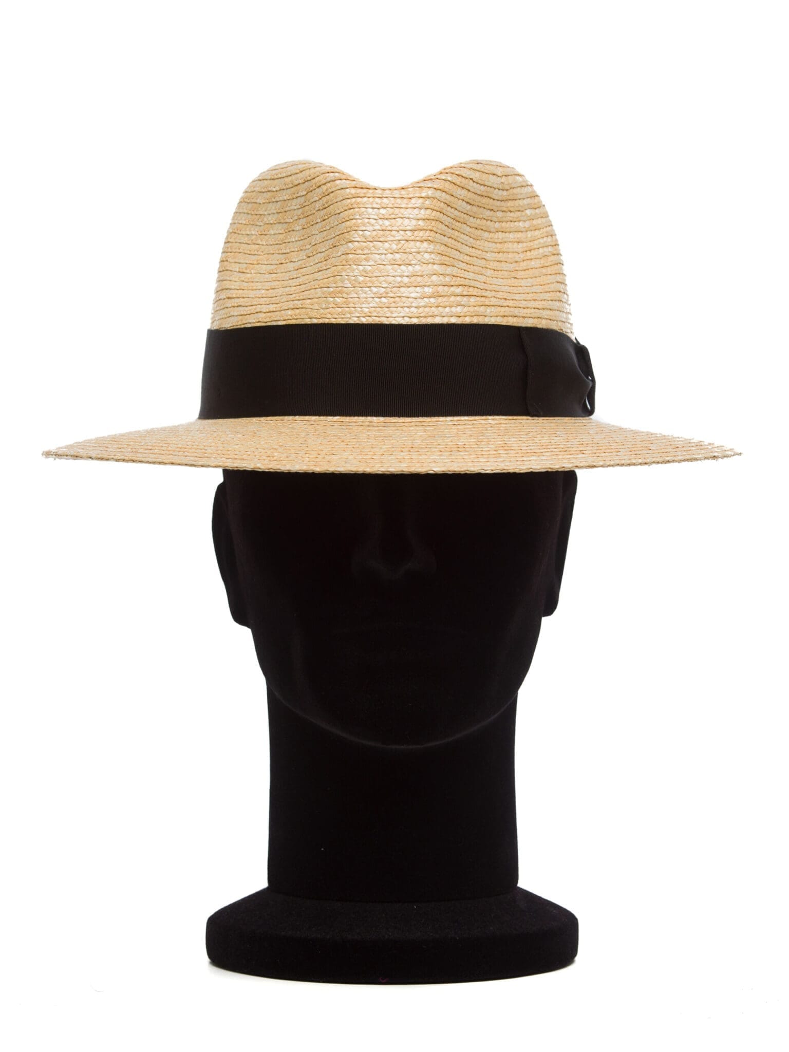 Palarie Monaco paie nat/nero, coroana fedora, paie naturale