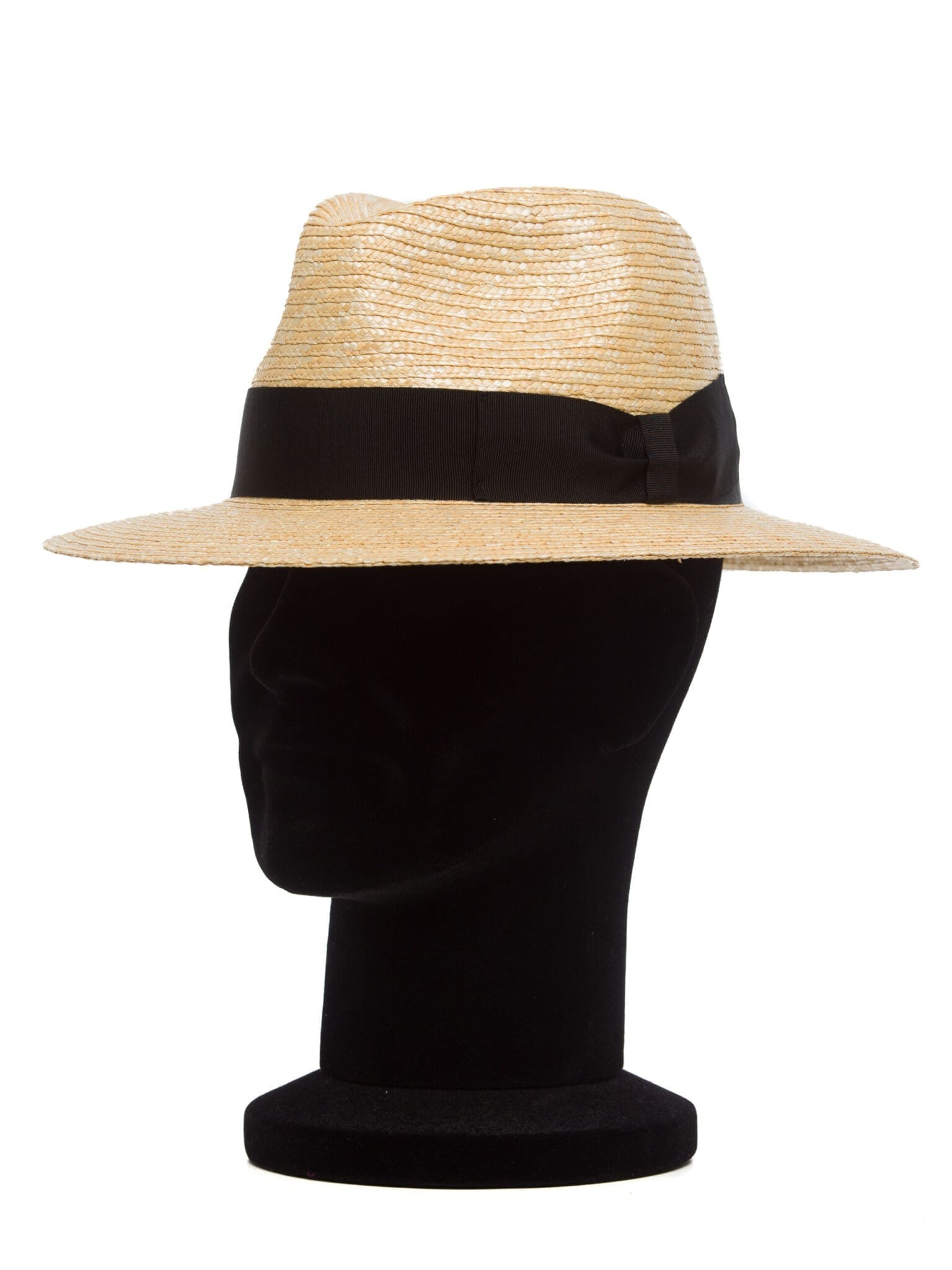 Palarie Monaco paie nat/nero, coroana fedora, paie naturale