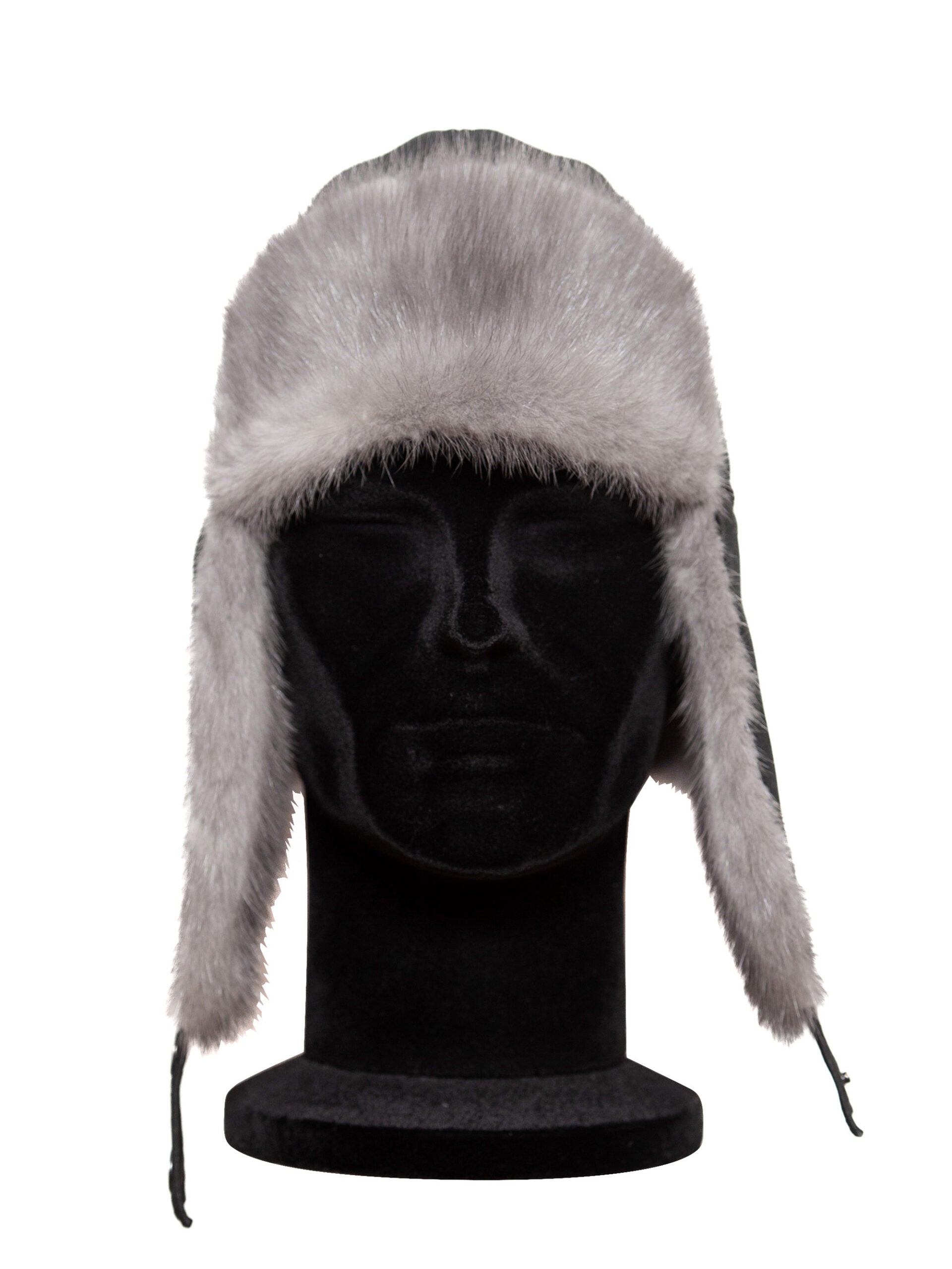 Caciula Moritz black nappa sapphire mink, gri, blana de nurca