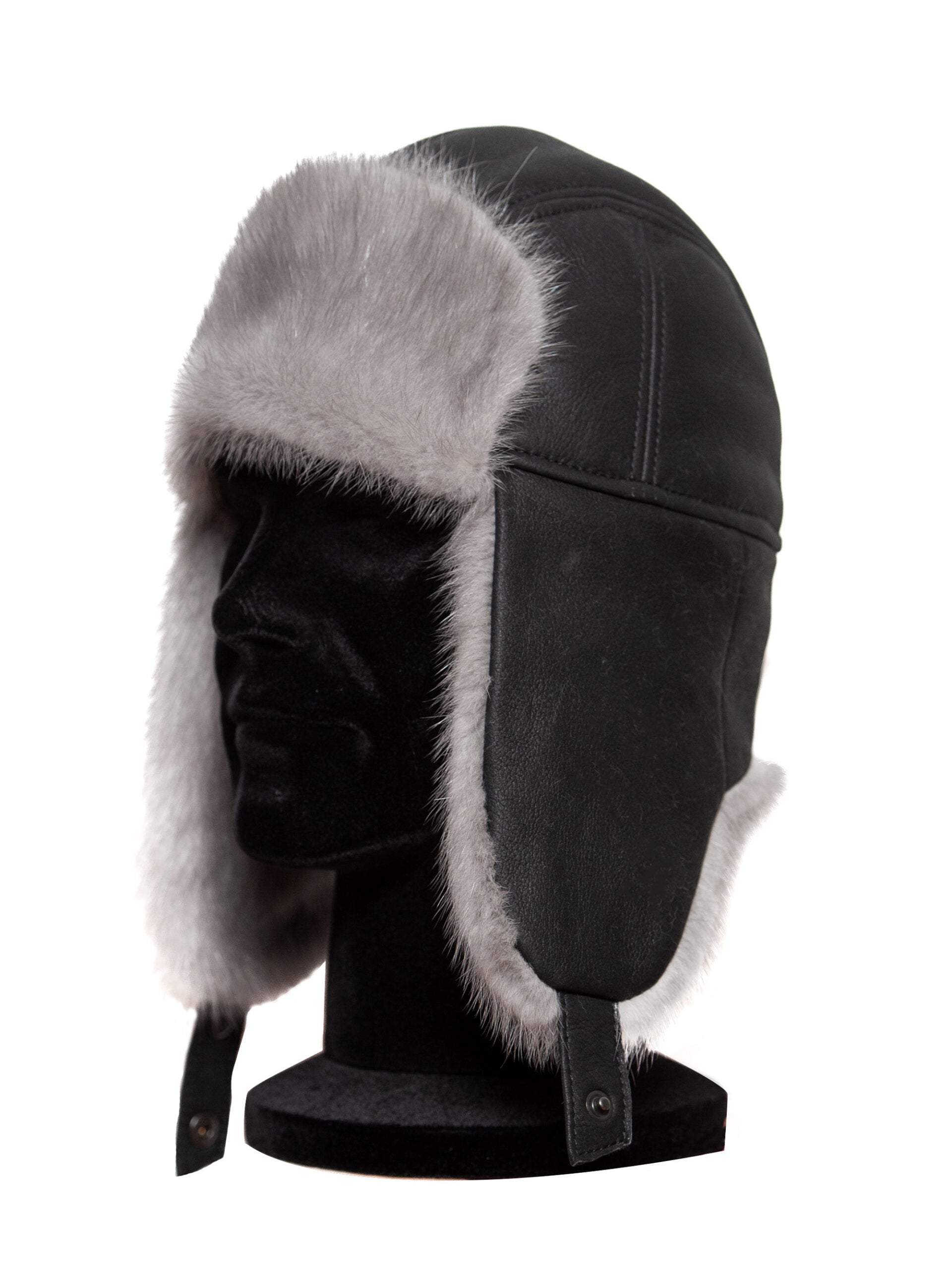 Caciula Moritz black nappa sapphire mink, gri, blana de nurca