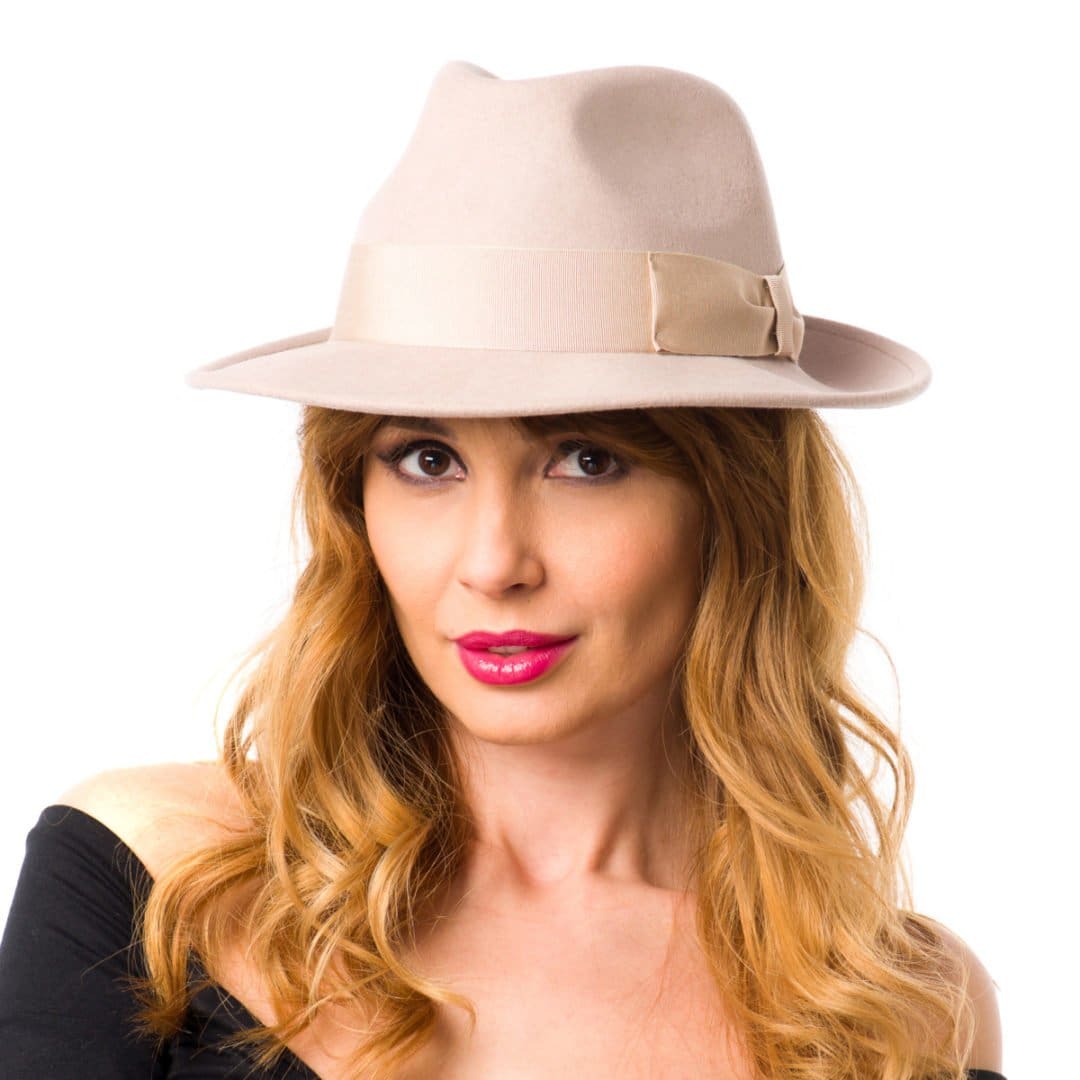 Palarie dama Dinero tortora, bej/nude, bor mediu si modelabil, fetru de lana