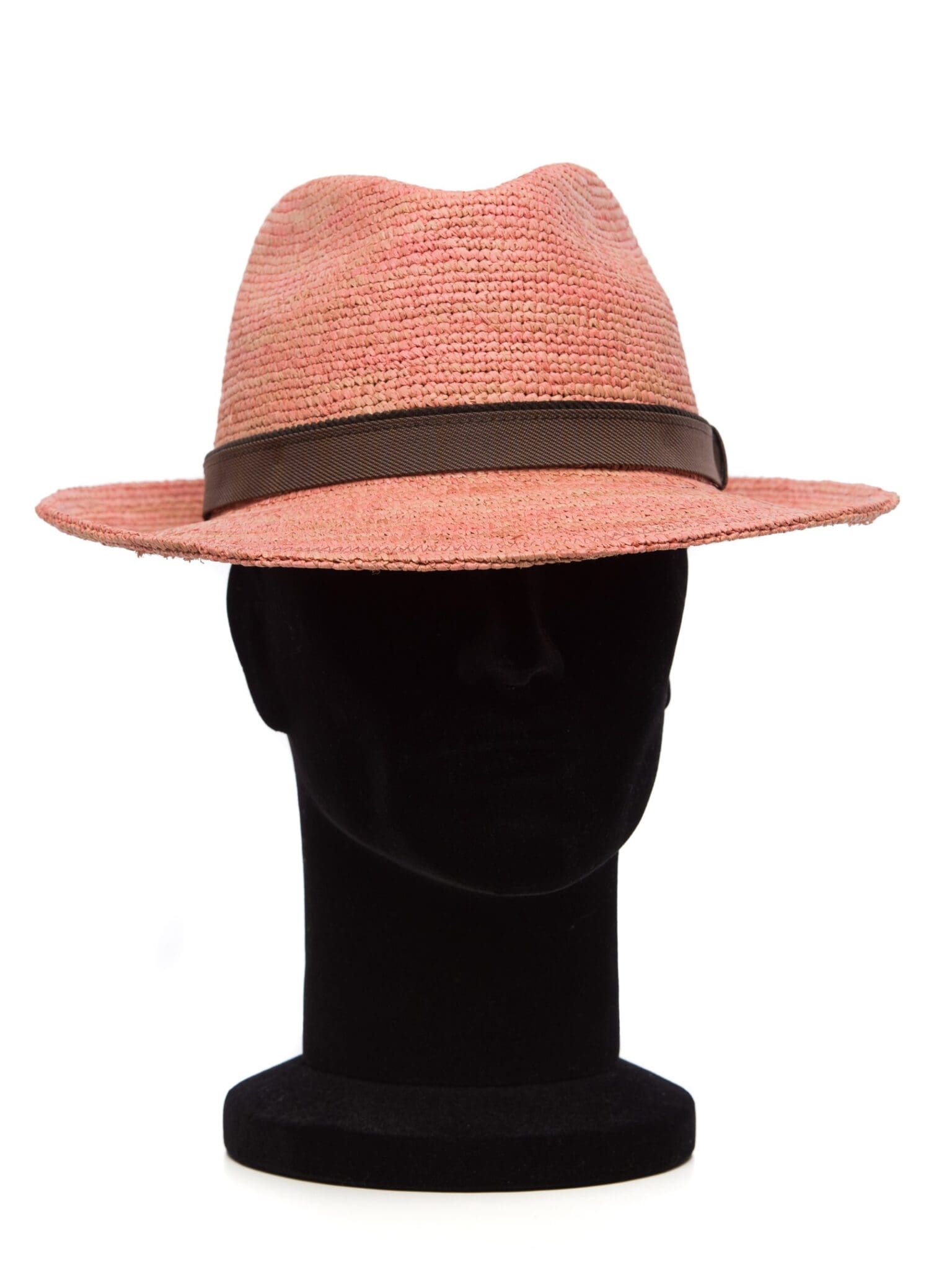 Palarie dama New York Rafia crochet rosa cint, bor mediu, rafie crochet
