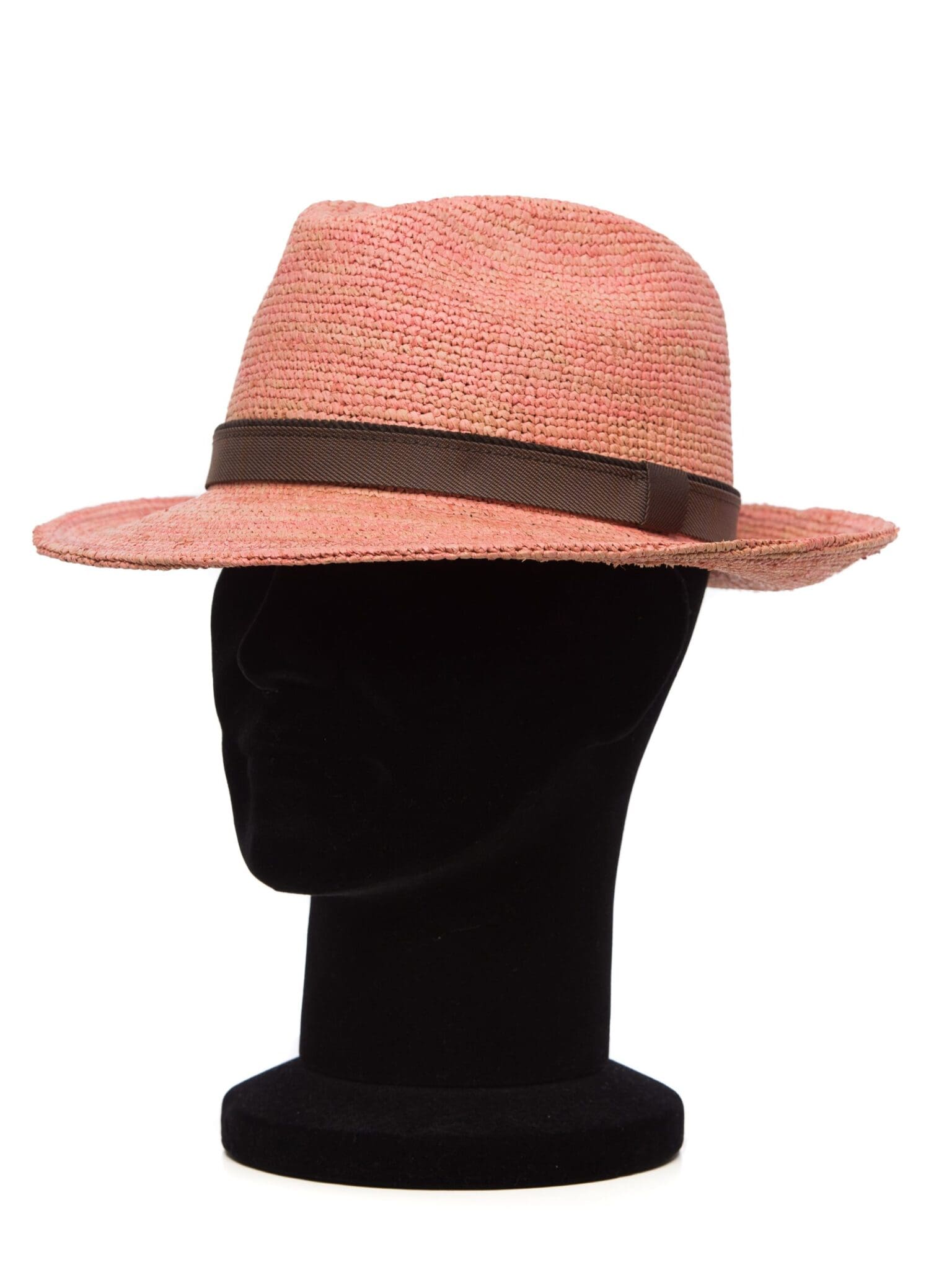 Palarie dama New York Rafia crochet rosa cint, bor mediu, rafie crochet