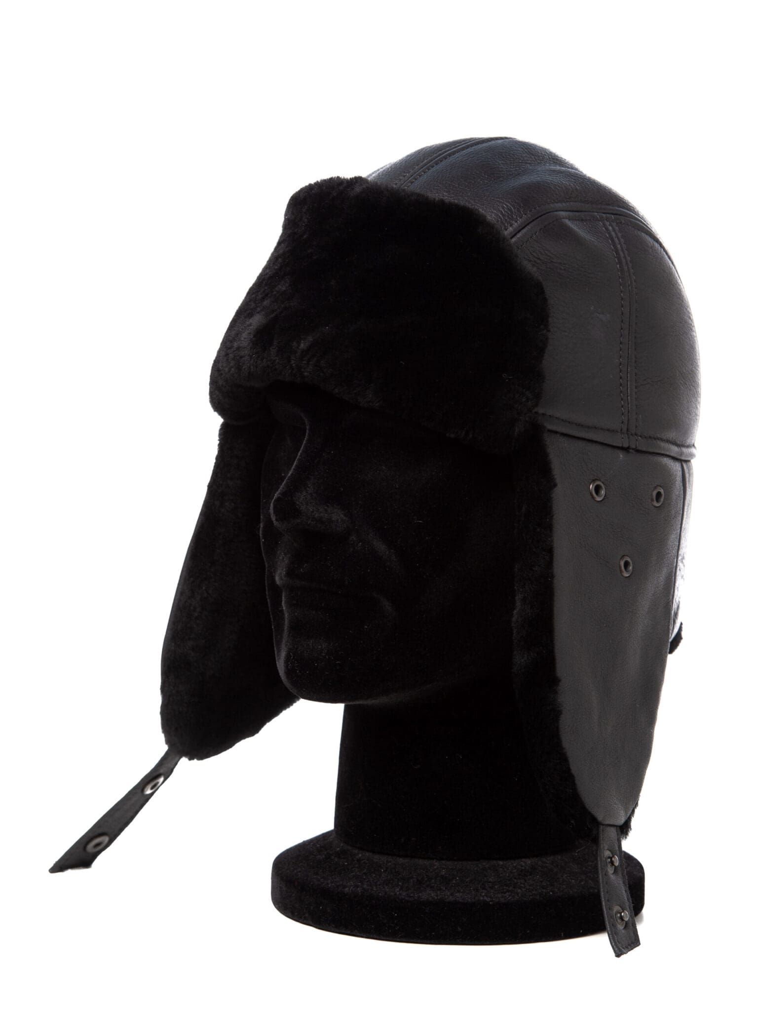 Caciula Aviator nappa, black sheepskin/ piele nappa, blana naturala