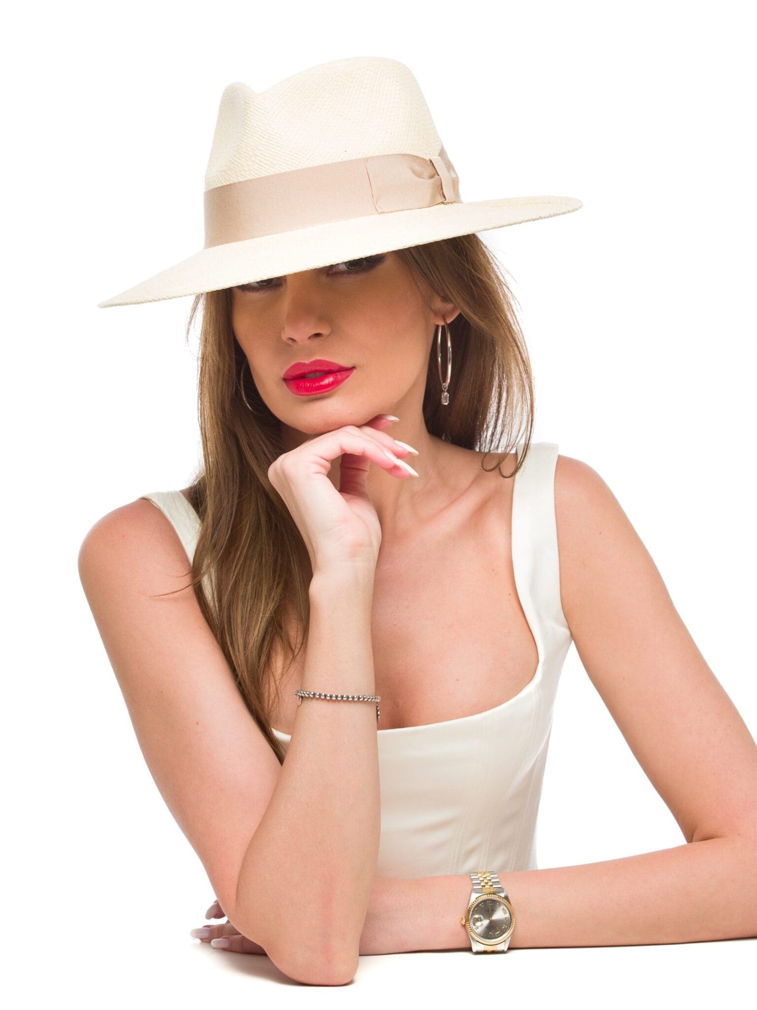 Palarie dama Panama Capri nat/beige, bor mediu, paie toquilla