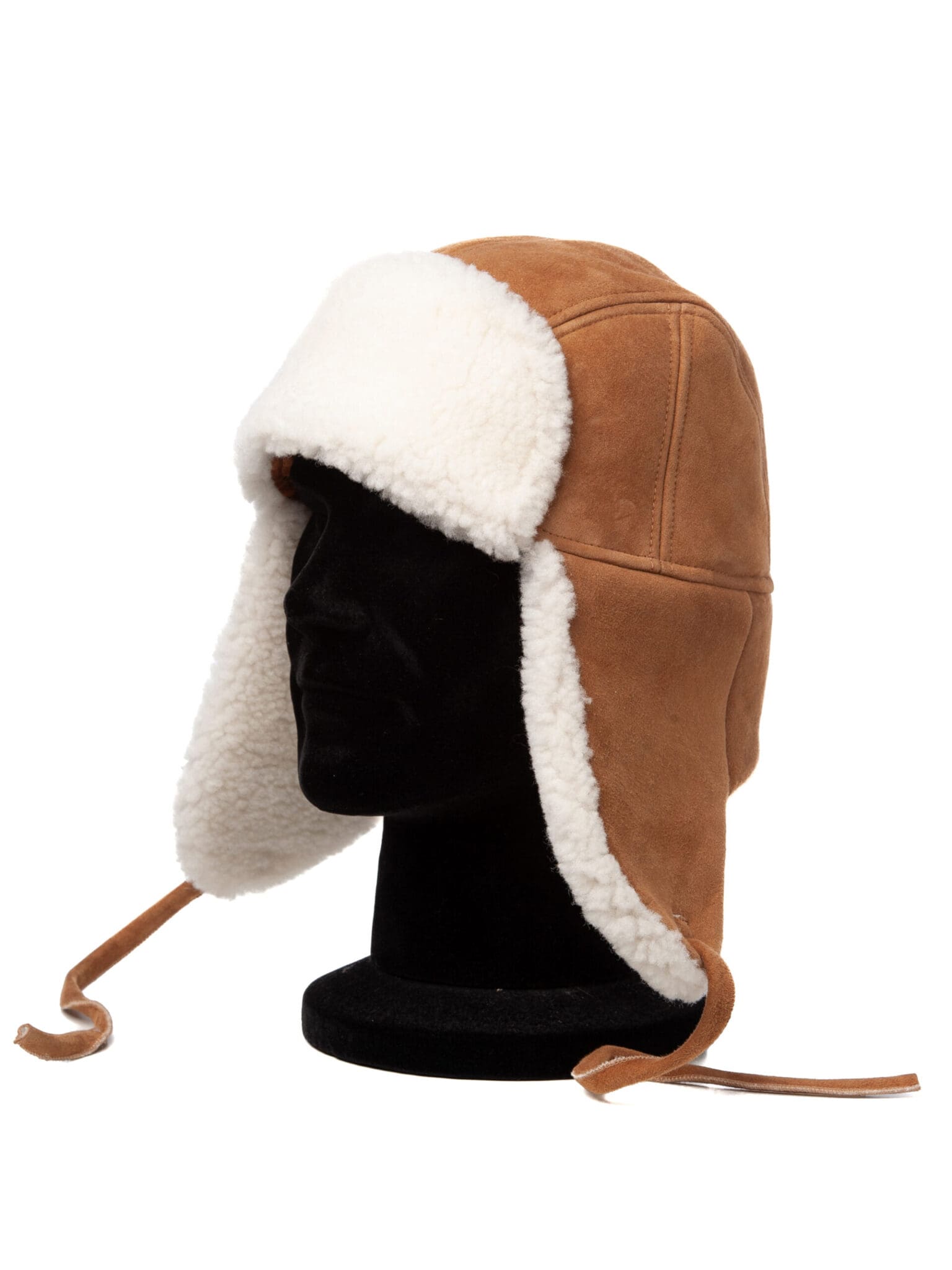 Caciula Aviator suede camel, white sheepskin/ piele întoarsă, blana naturala albă