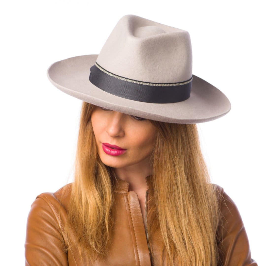 Palarie dama Nick opal grey, gri, bor semi-rigid, fetru de lana