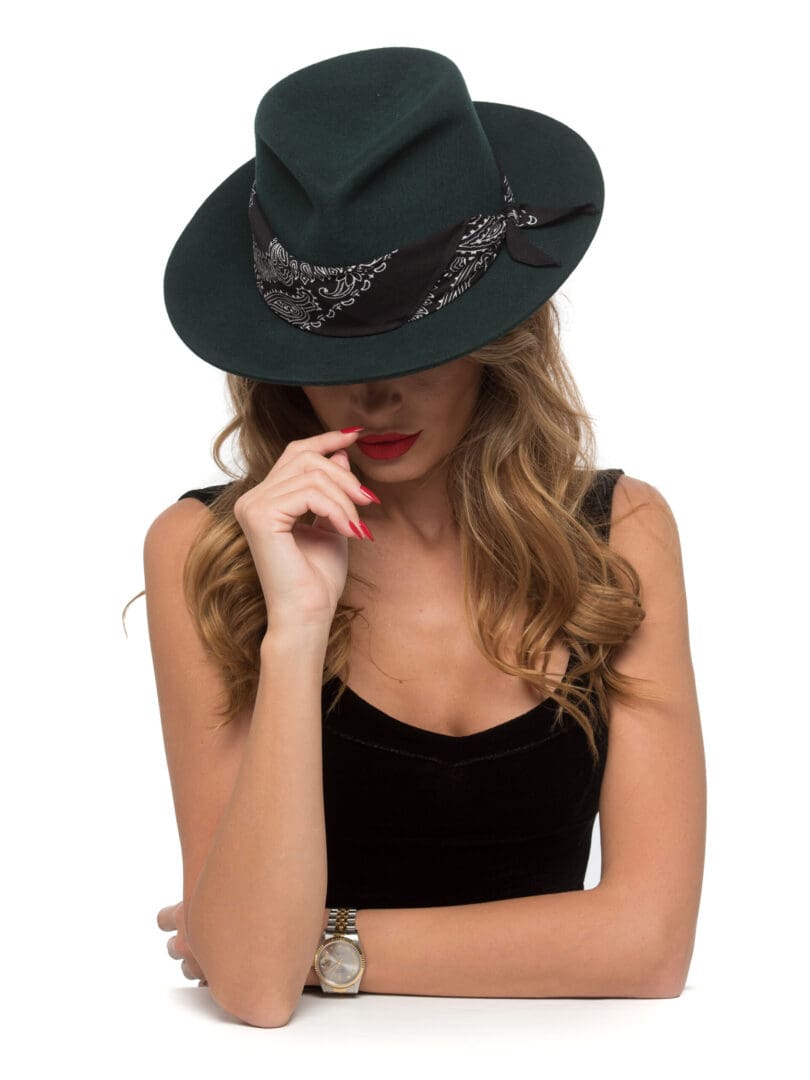 Palarie dama Nick small botiglia, verde, borul semirigid, fetru de lana