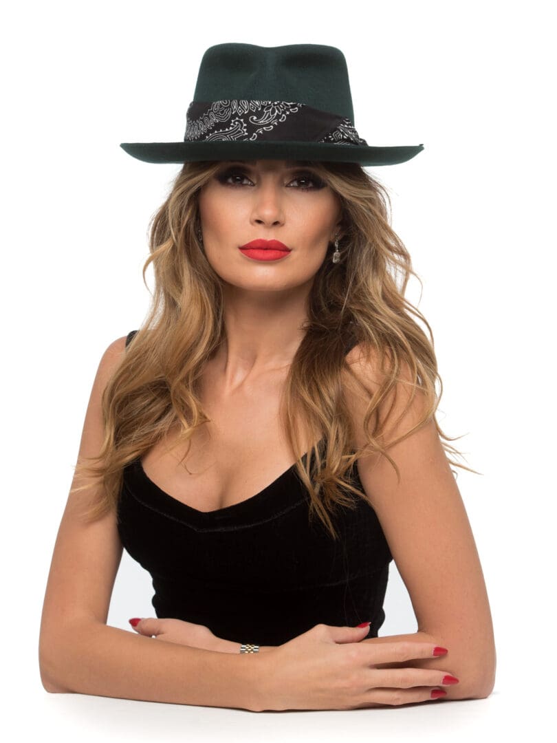Palarie dama Nick small botiglia, verde, borul semirigid, fetru de lana
