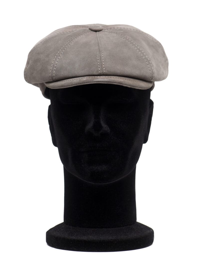 Sapca barbati, Peaky suede taupe, gri, textura fina, piele suede