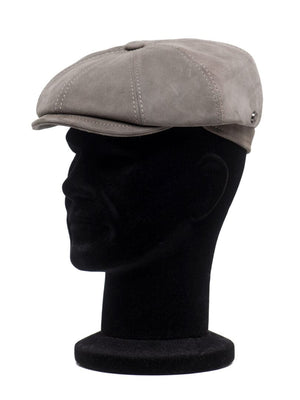 Sapca barbati, Peaky suede taupe, gri, textura fina, piele suede