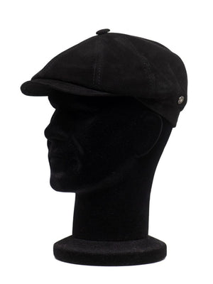Sapca barbati, Peaky suede nero, neagra, textura fina, piele suede