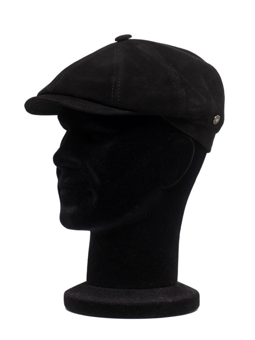 Sapca barbati, Peaky suede nero, neagra, textura fina, piele suede