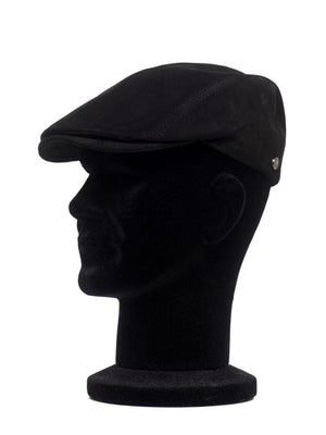 Sapca barbati, Duffy suede nero, neagra, textura fina, piele suede