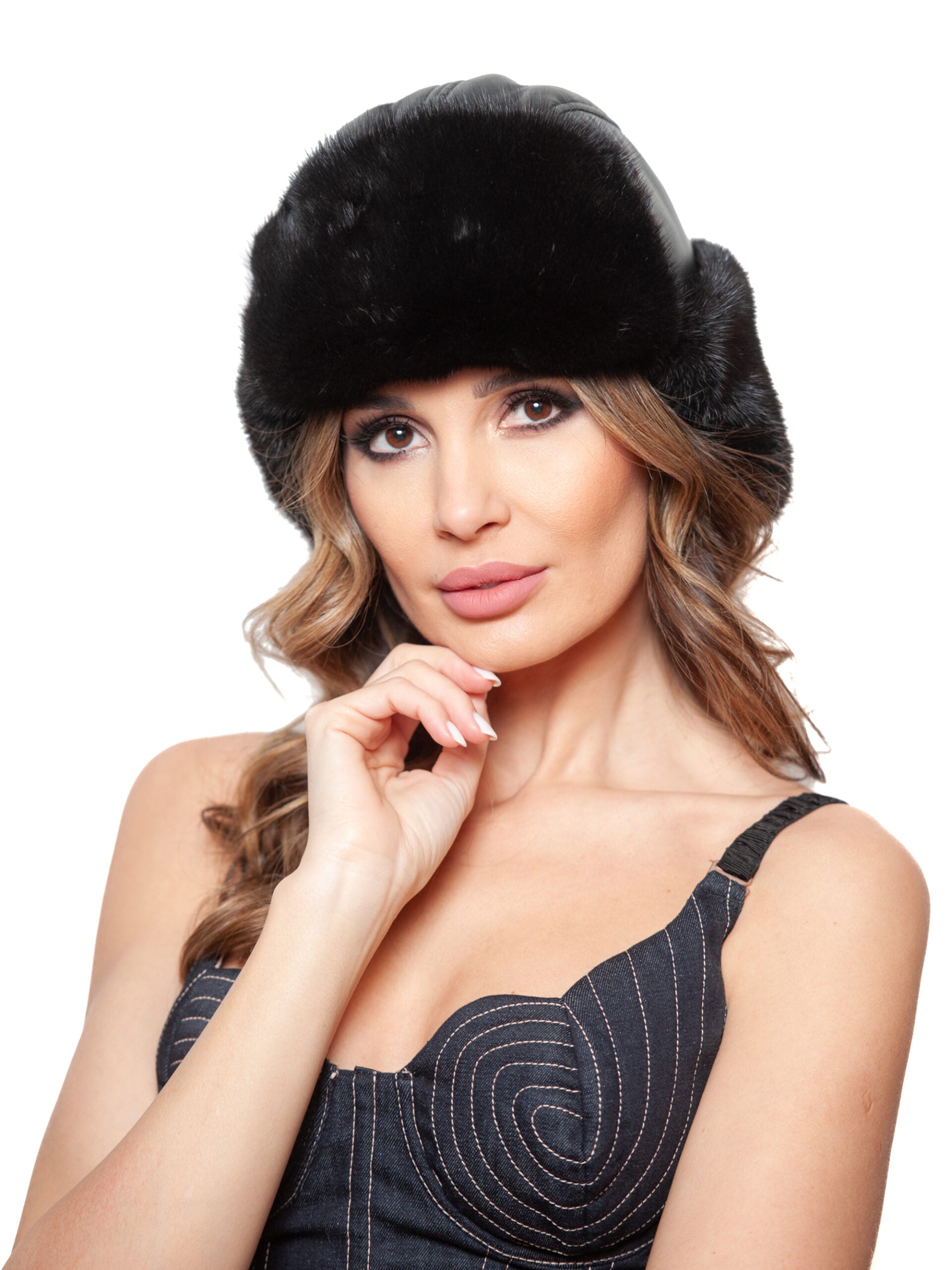 Caciula Ushanka nappa black sheepskin, negru, blana de oaie