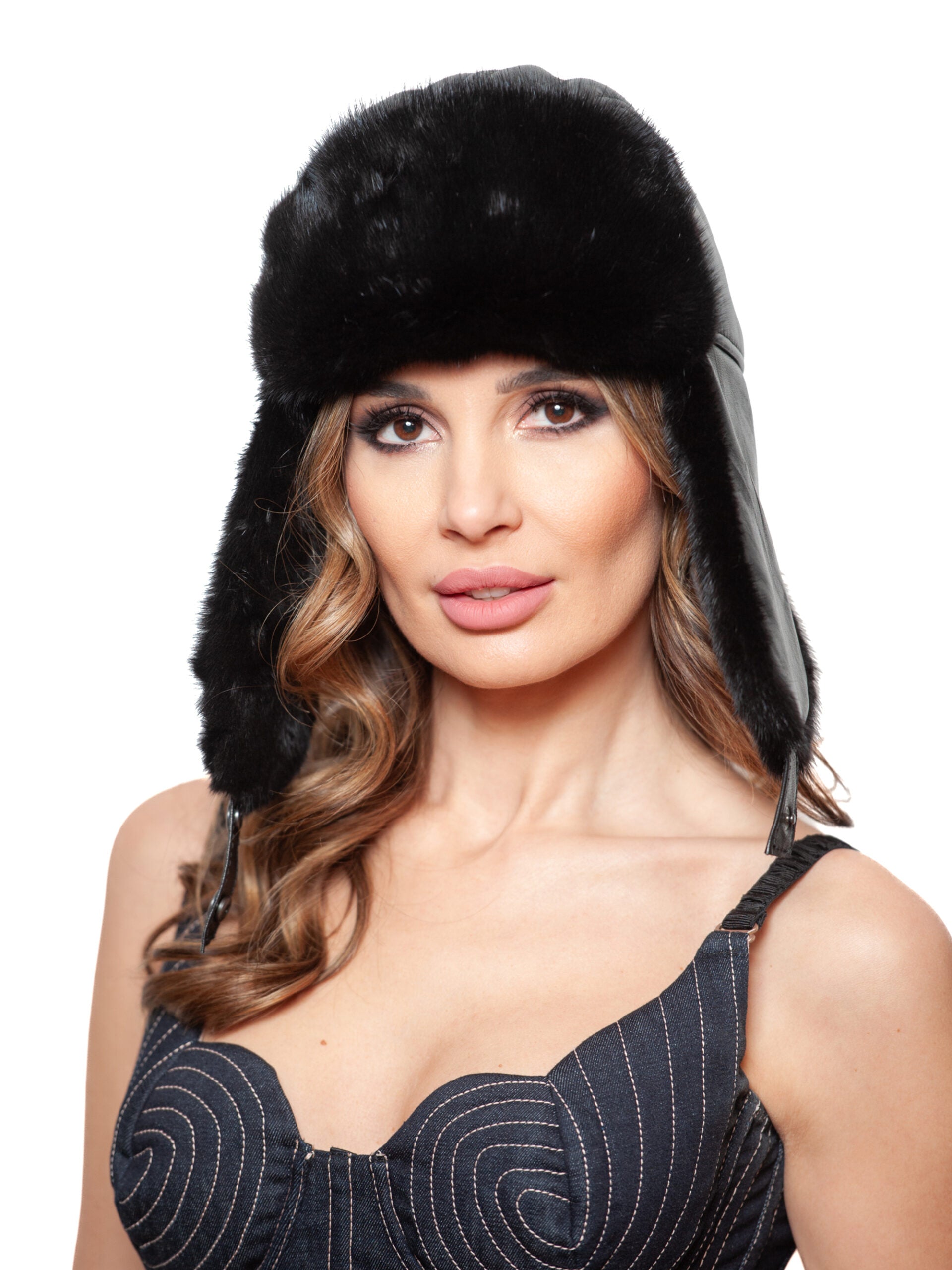 Caciula Ushanka nappa black sheepskin, negru, blana de oaie