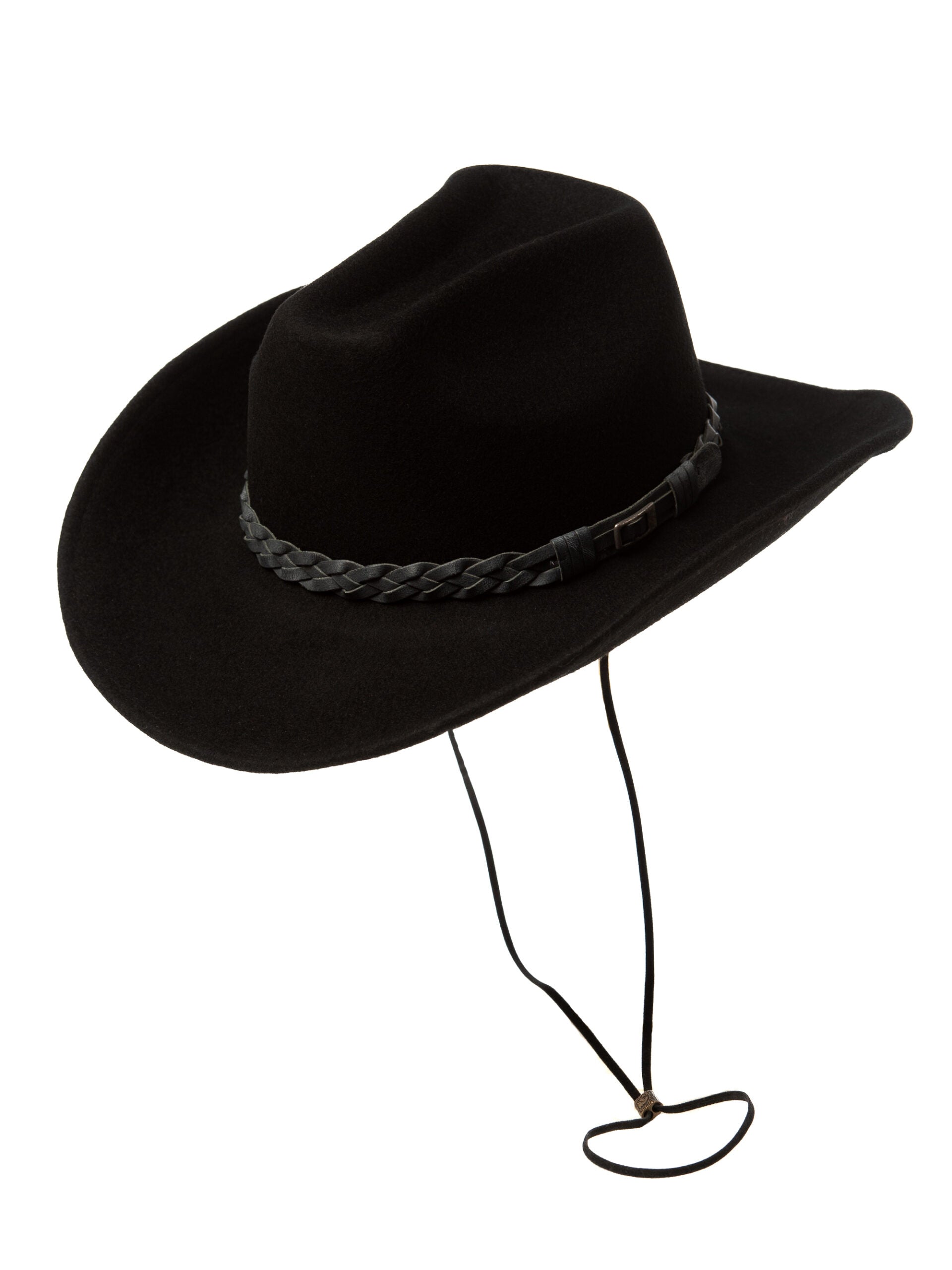 Palarie femei, Cowboy nero strings, negru, bor mediu, fetru de lana