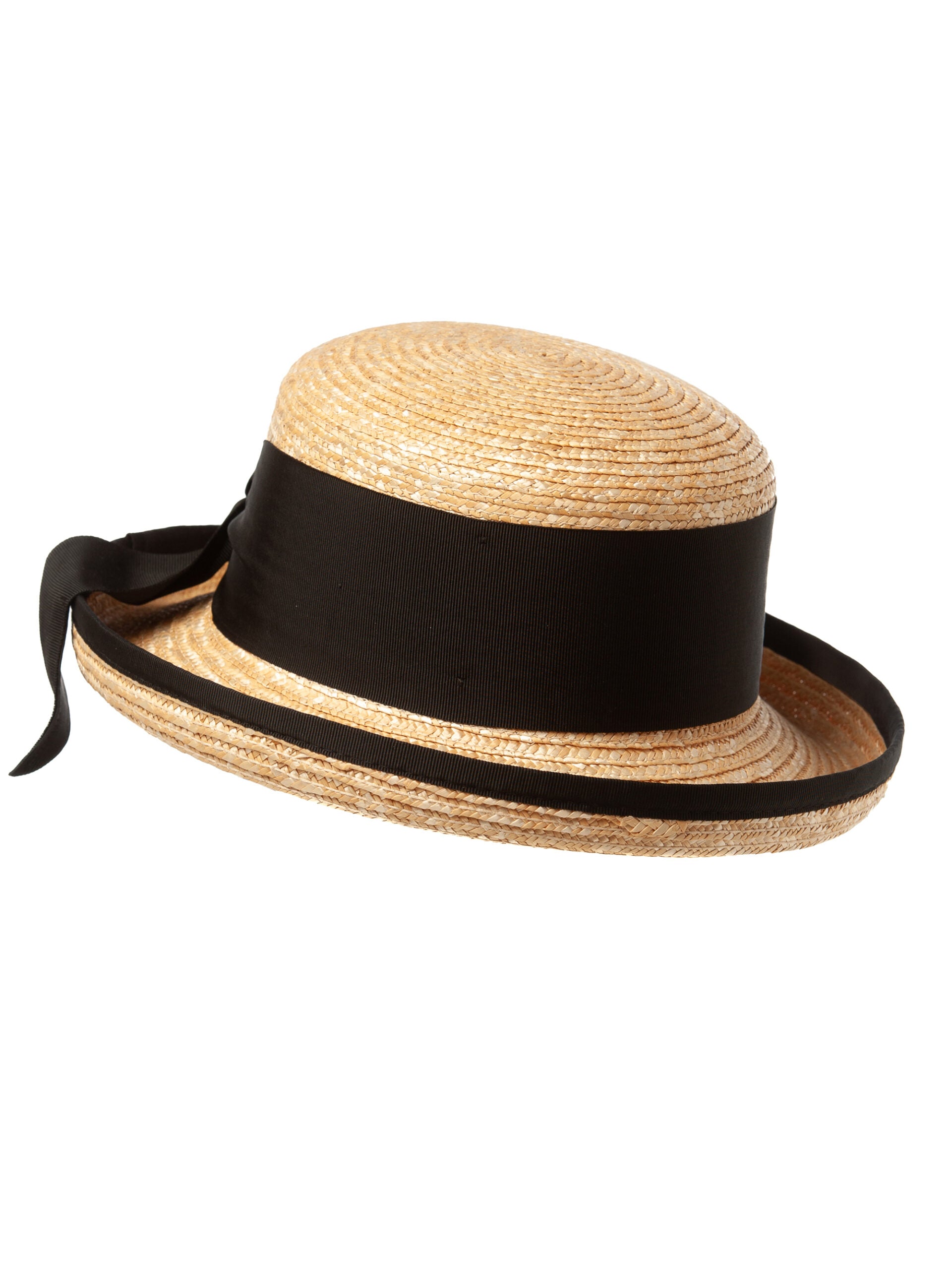 Palarie dama Saint Tropez nat/nero, paie naturale