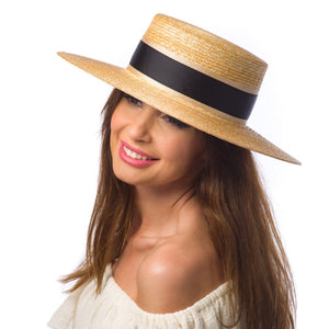 Canotiera dama Fly big naturale/nero, natural/neagra, bor mare si drept, paie naturale