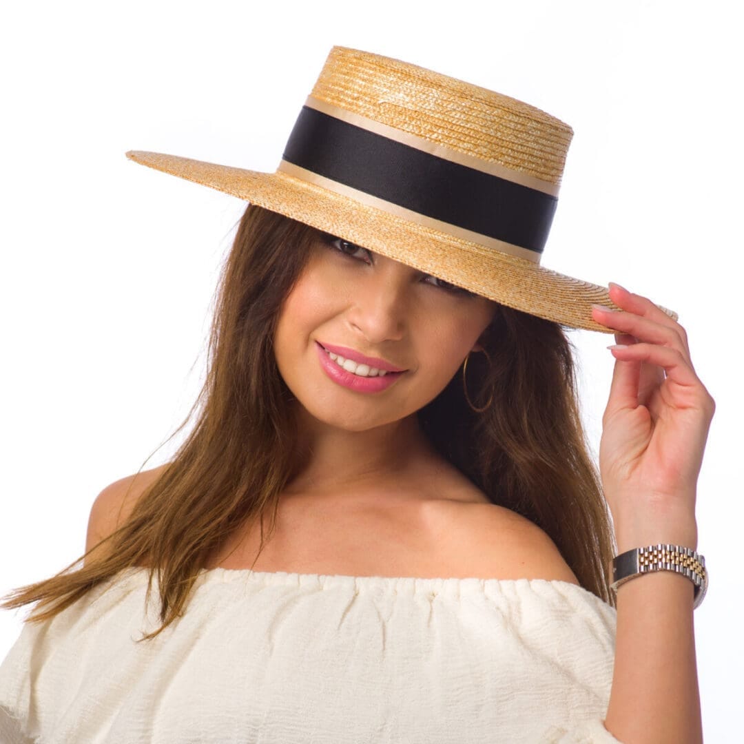 Canotiera Fly big naturale/nero/beige, natural/neagra, bor mare si drept, paie naturale