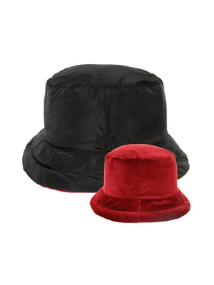 Palarie dama Bucket reversibile nero/rosso, negru/rosu, moale, poliester
