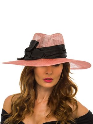 Palarie dama Clara cipria/nero, roz/neagra, bor usor in cadere, sisal